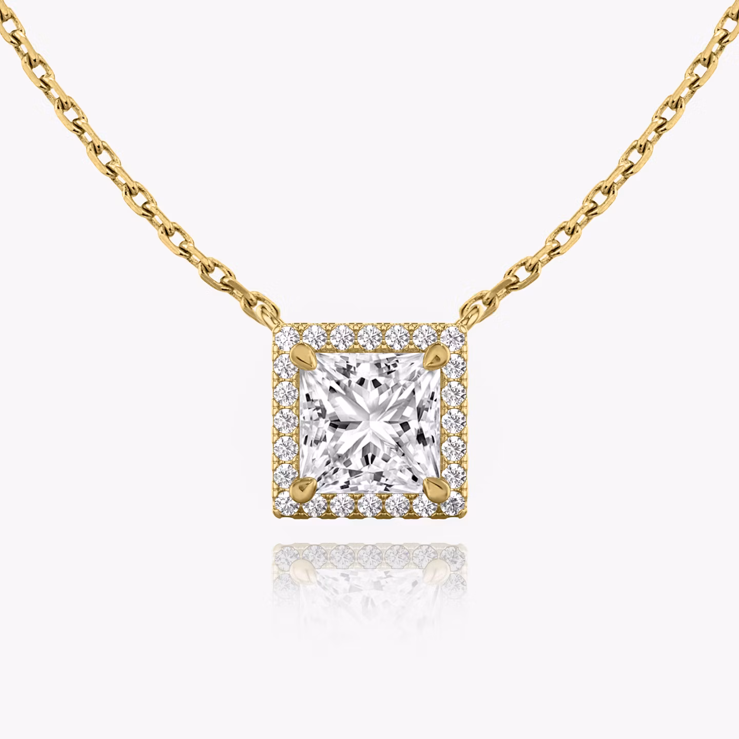 Halo Necklace Princess | Yellow Gold