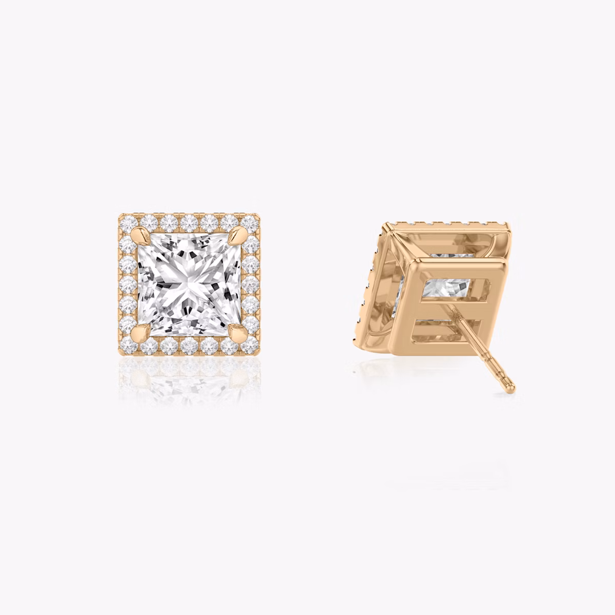 Pendiente Halo | Princesa | 14k | Oro rosa | caratWeight: 1.0ct