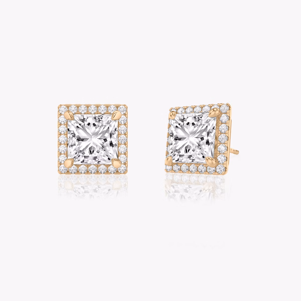 Pendiente Halo | Princesa | 14k | Oro rosa | caratWeight: 1.0ct