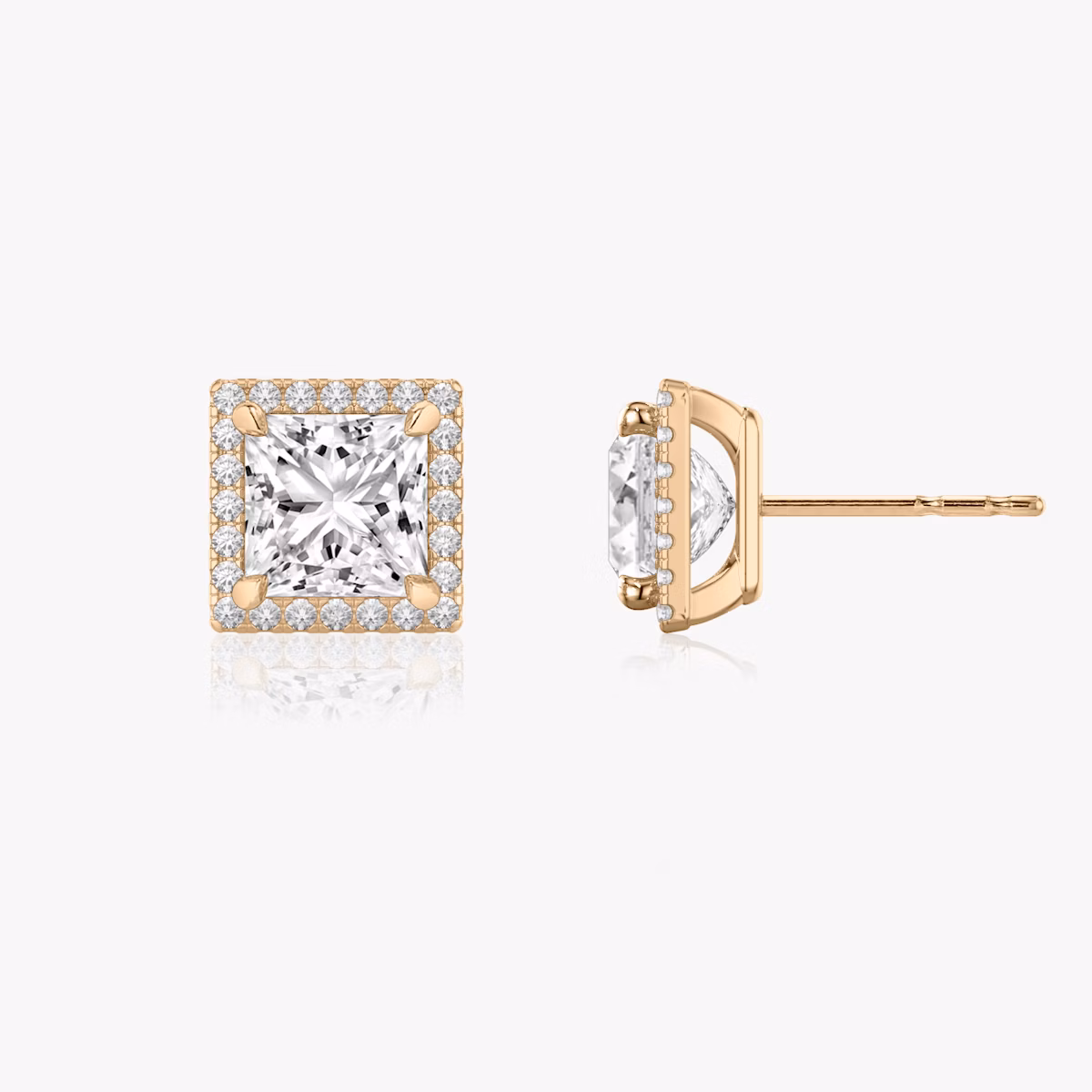 Pendiente Halo | Princesa | 14k | Oro rosa | caratWeight: 1.0ct
