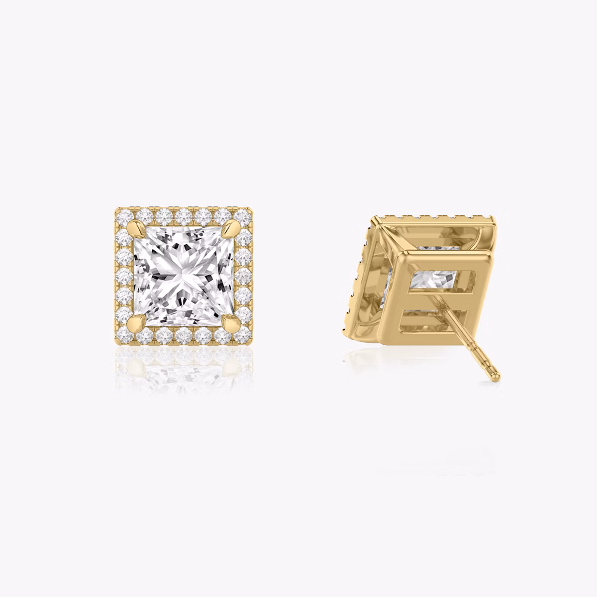Pendiente Halo | Princesa | 14k | Oro amarillo | caratWeight: 1.0ct