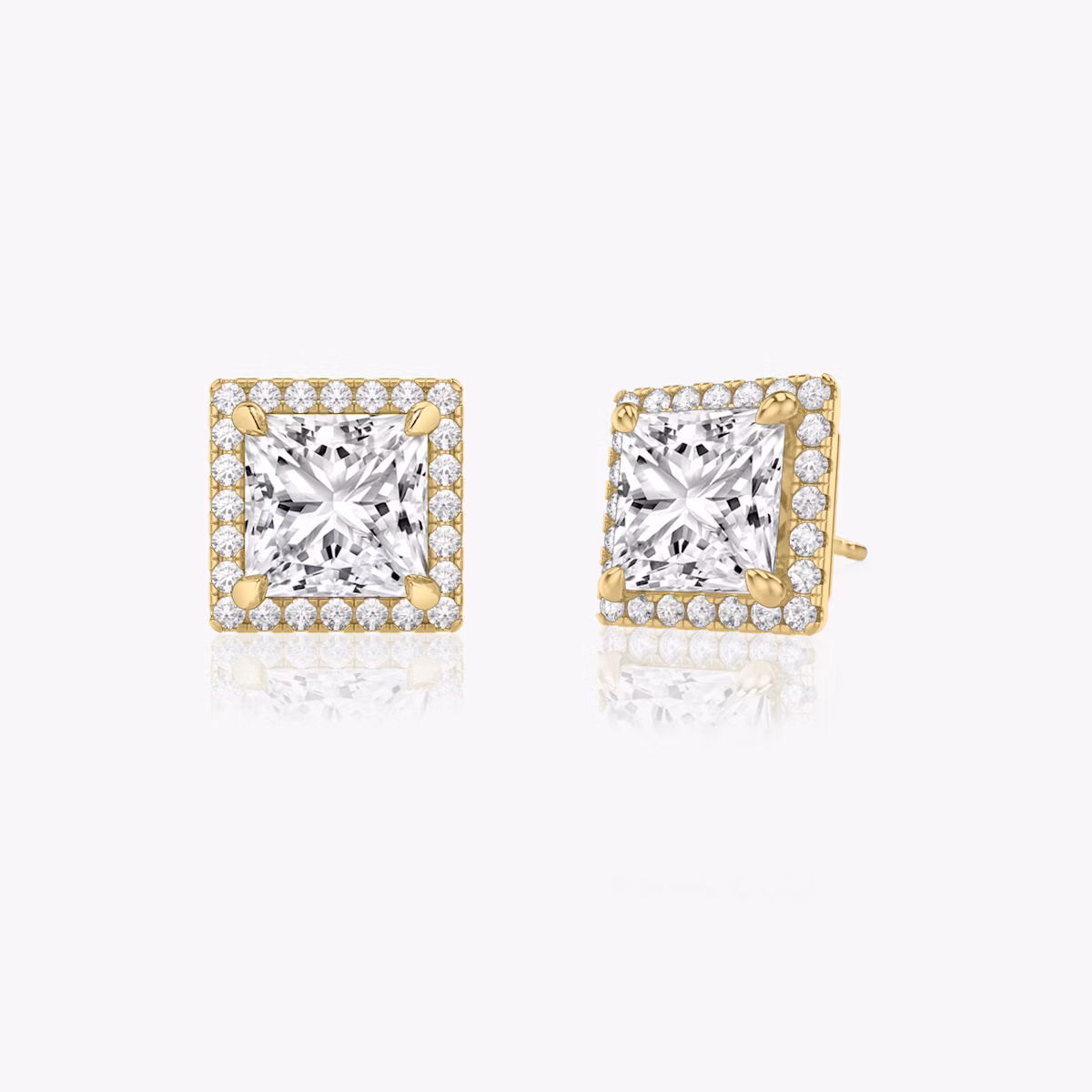Pendiente Halo | Princesa | 14k | Oro amarillo | caratWeight: 1.0ct