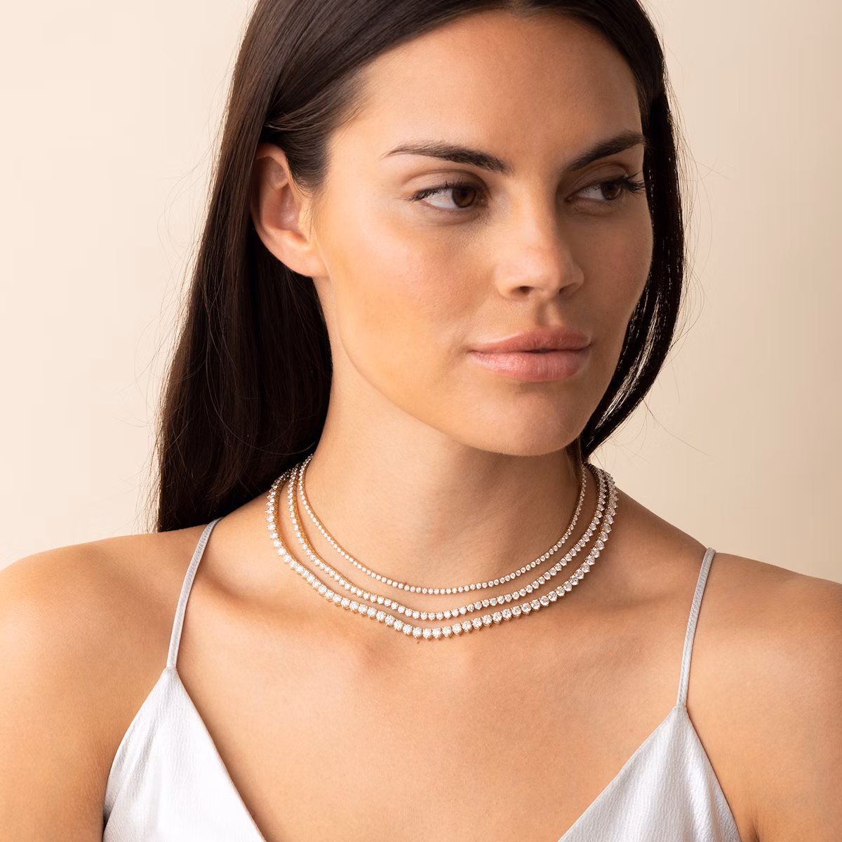 Tennis Necklace | Round Brilliant | 14k | White Gold | diamondSize: medium | chainLength: 15