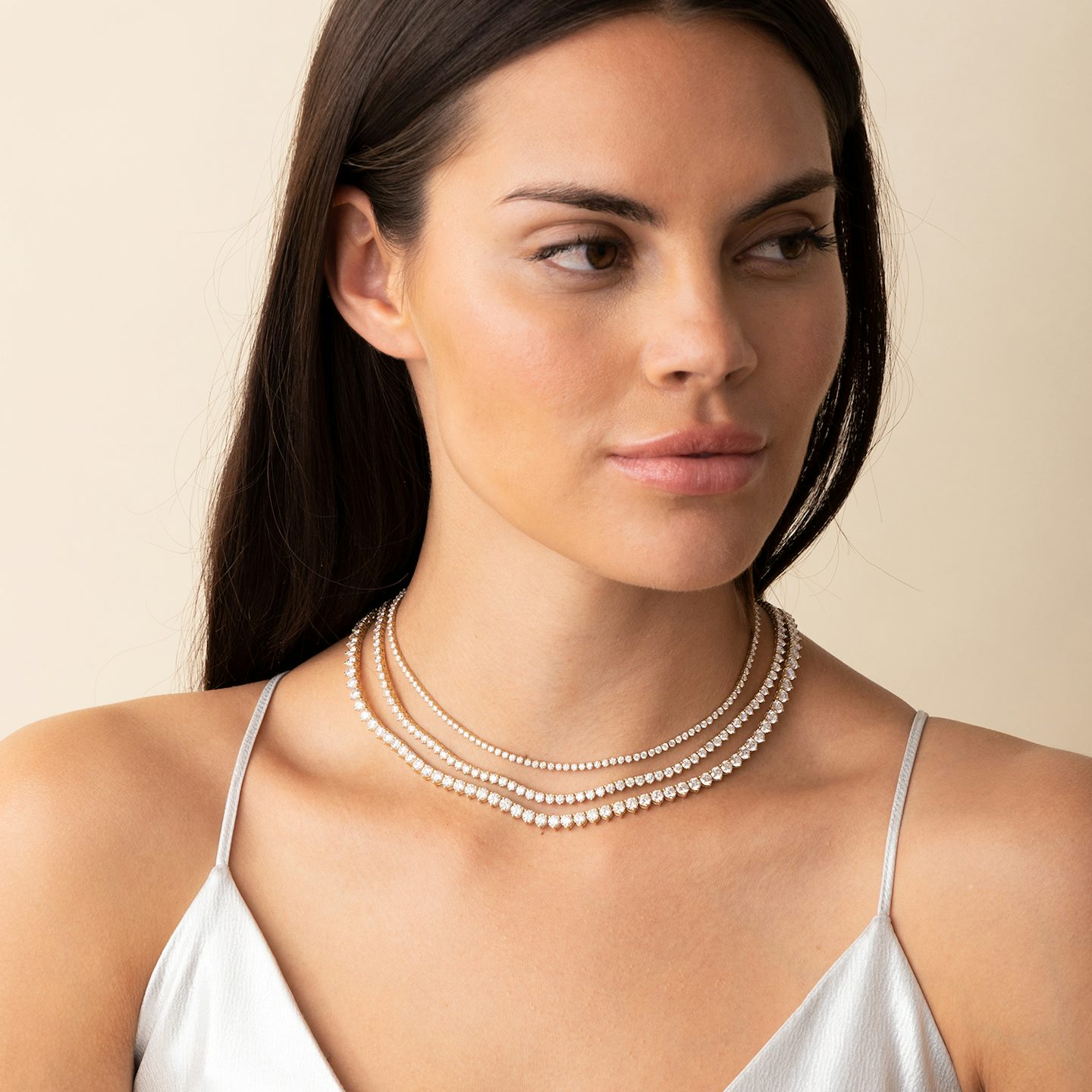 Tennis Necklace | Round Brilliant | 14k | Yellow Gold | diamondSize: medium | chainLength: 15