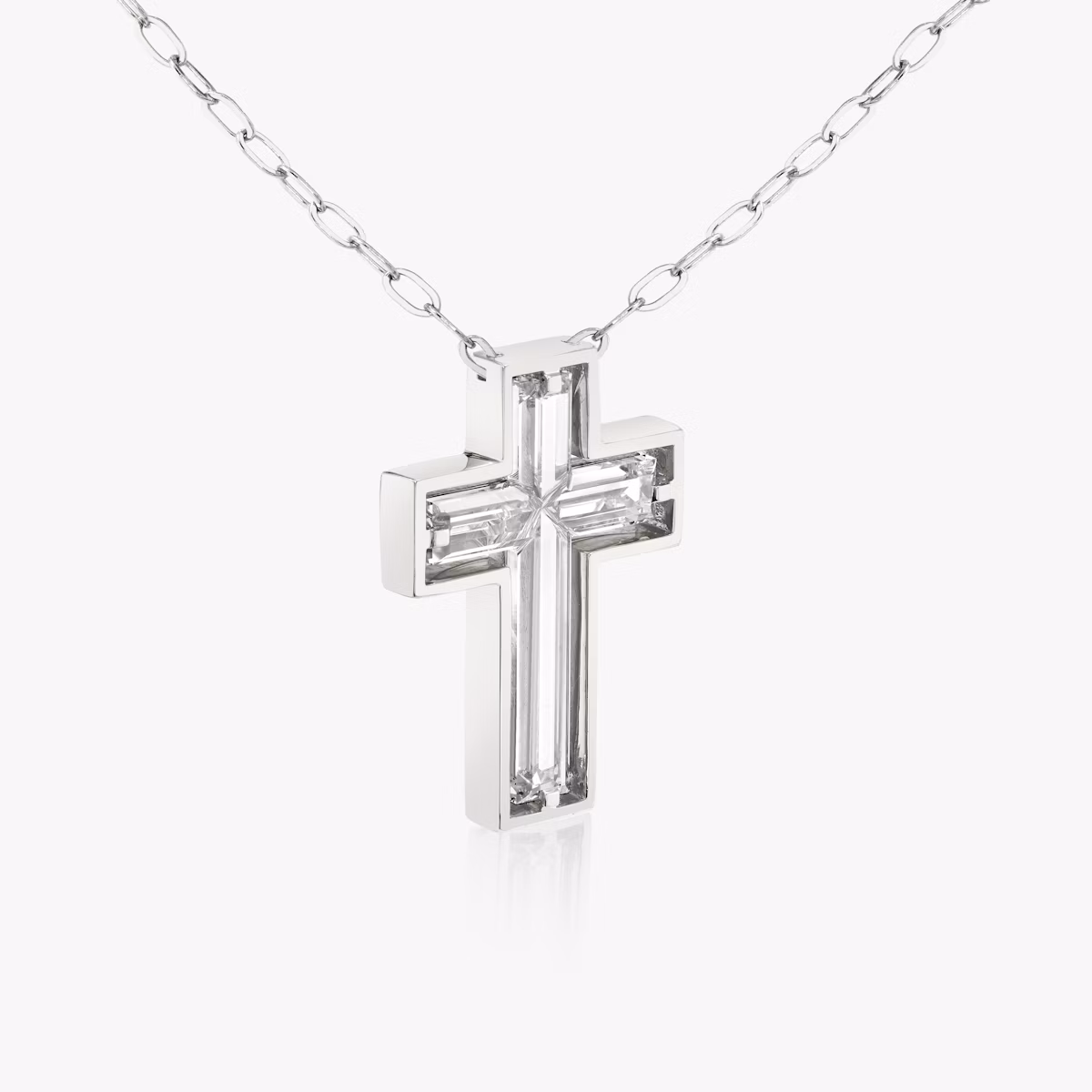 Suspended Solitaire Cross | cross | 18k | White Gold | chainLength: 18-20