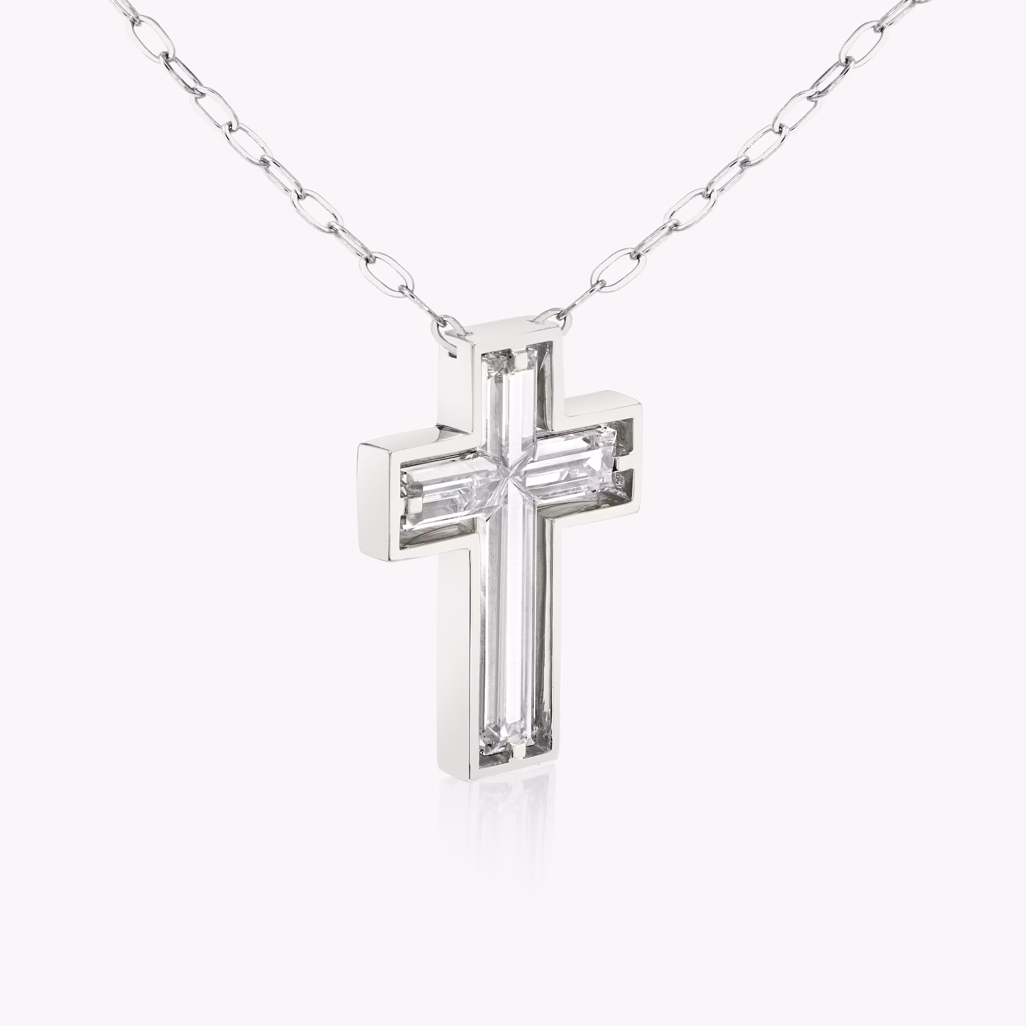 Suspended Solitaire Cross | cross | Platinum | chainLength: 18-20