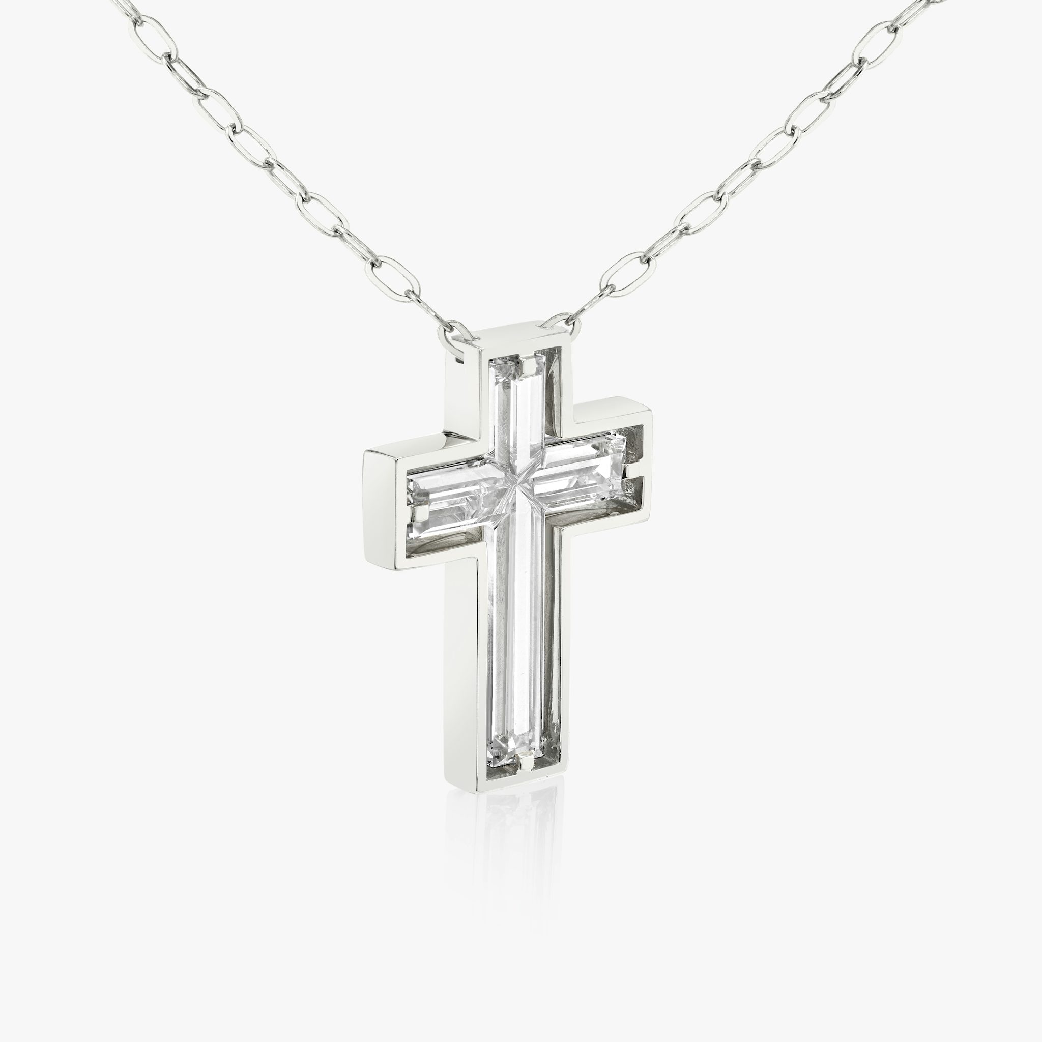 Suspended Solitaire Cross | cross | Platinum | chainLength: 18-20