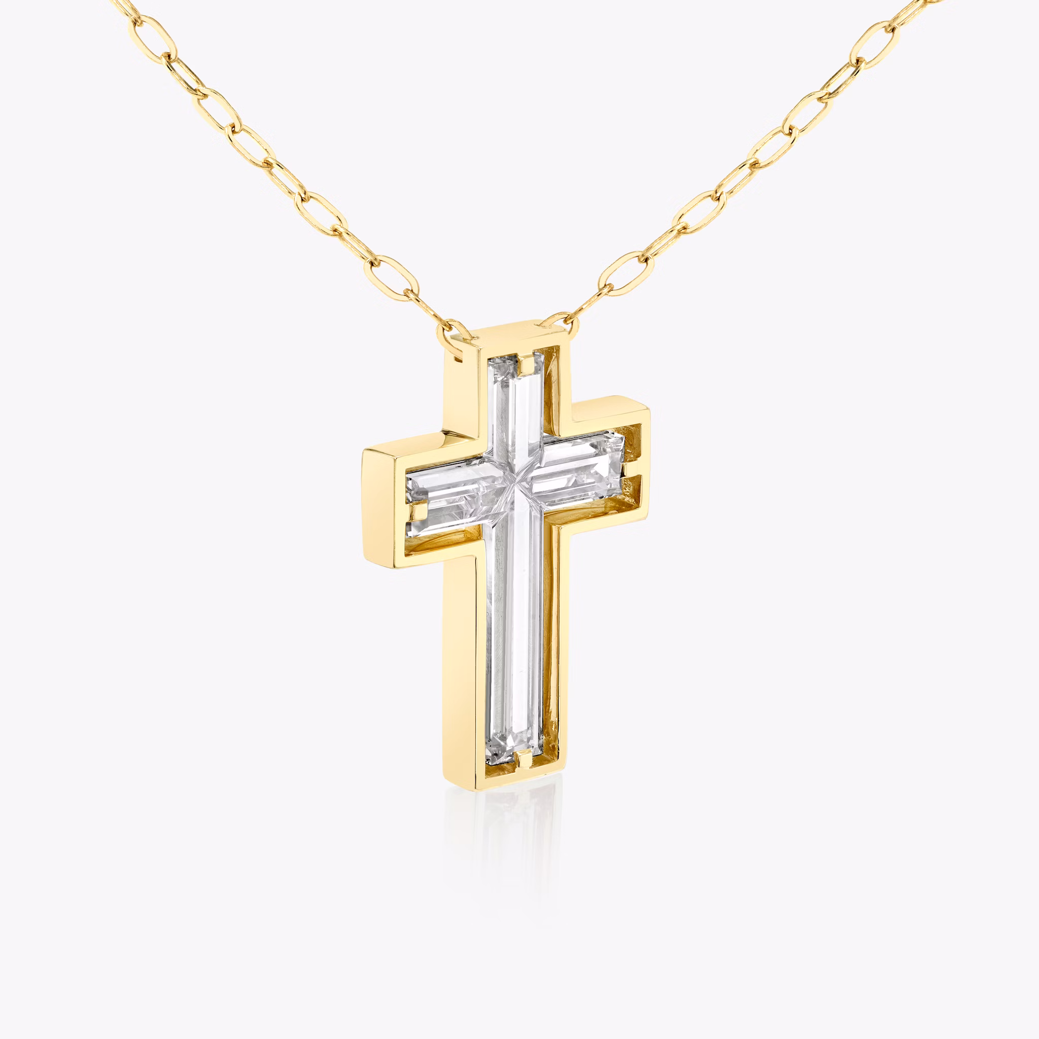Suspended Solitaire Cross | cross | 18k | Yellow Gold | chainLength: 18-20