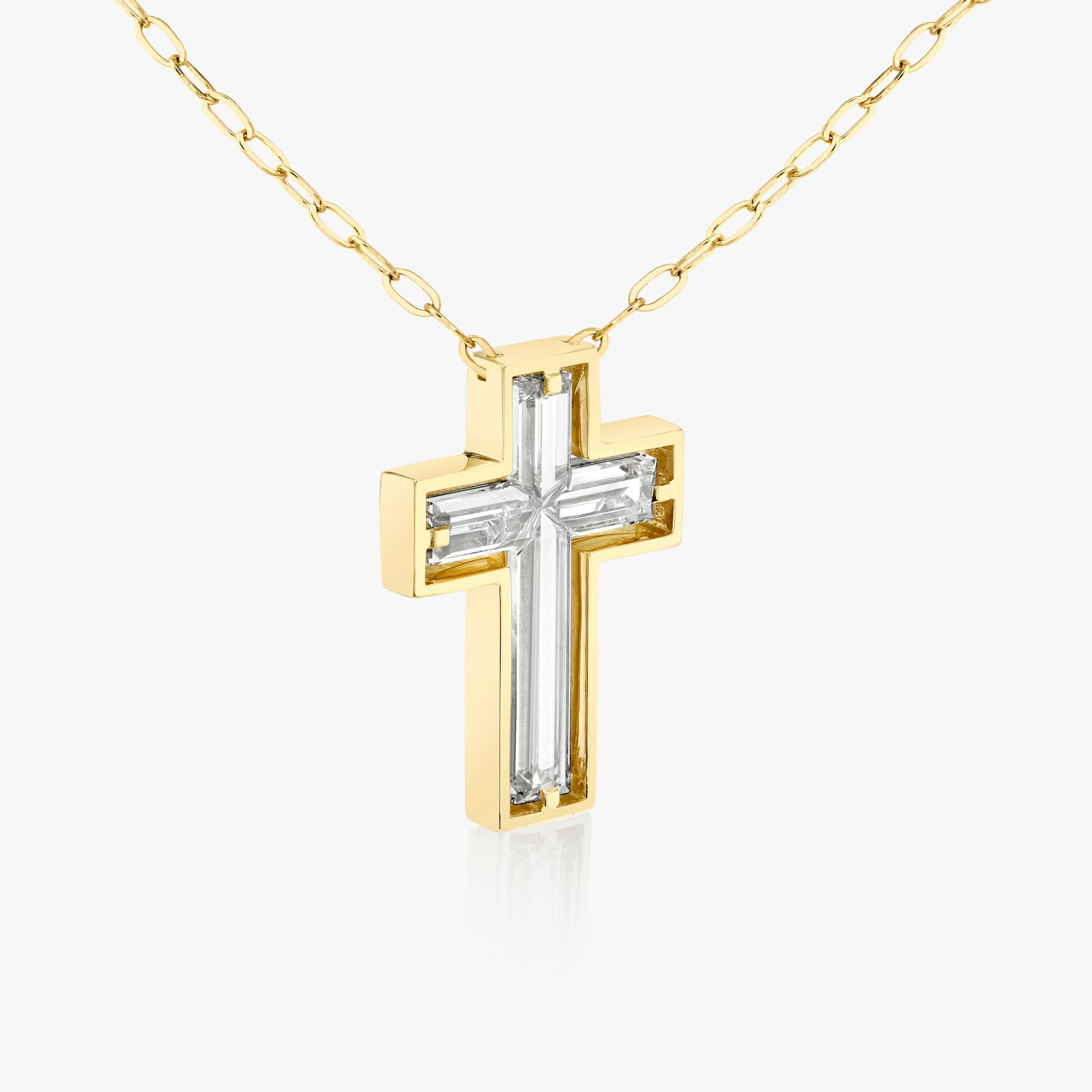 Suspended Solitaire Cross | cross | 18k | Yellow Gold | chainLength: 18-20
