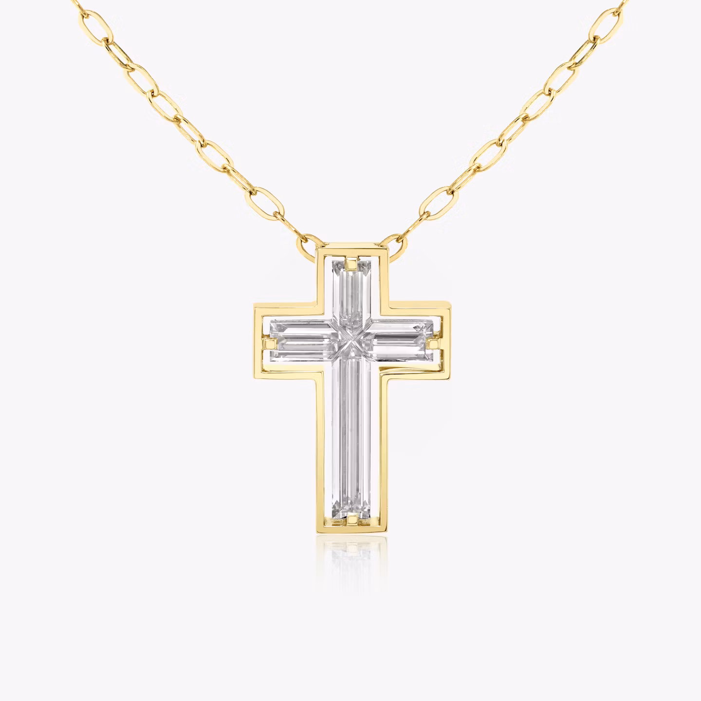 Suspended Solitaire Cross cross | Yellow Gold