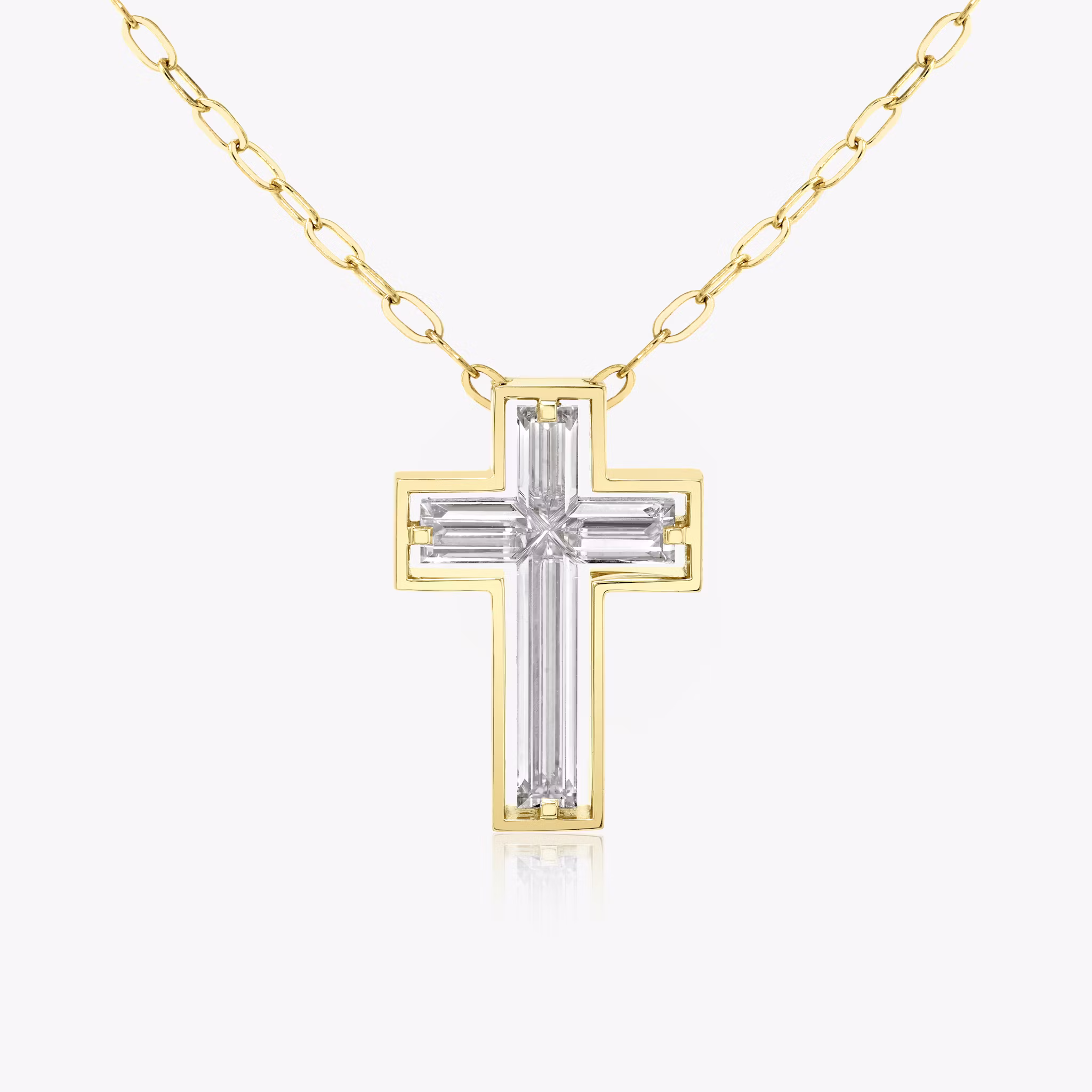 Suspended Solitaire Cross cross | Yellow Gold