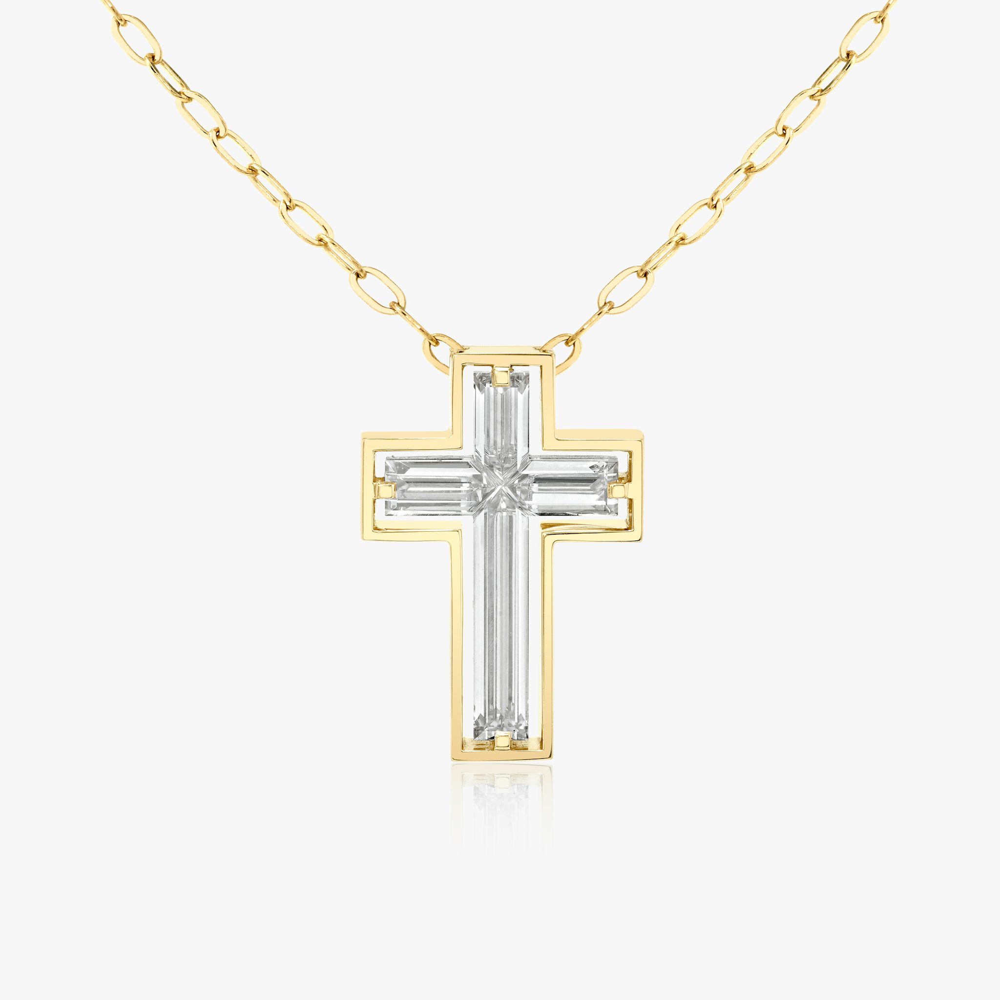 Suspended Solitaire Cross | cross | 18k | Yellow Gold | chainLength: 18-20