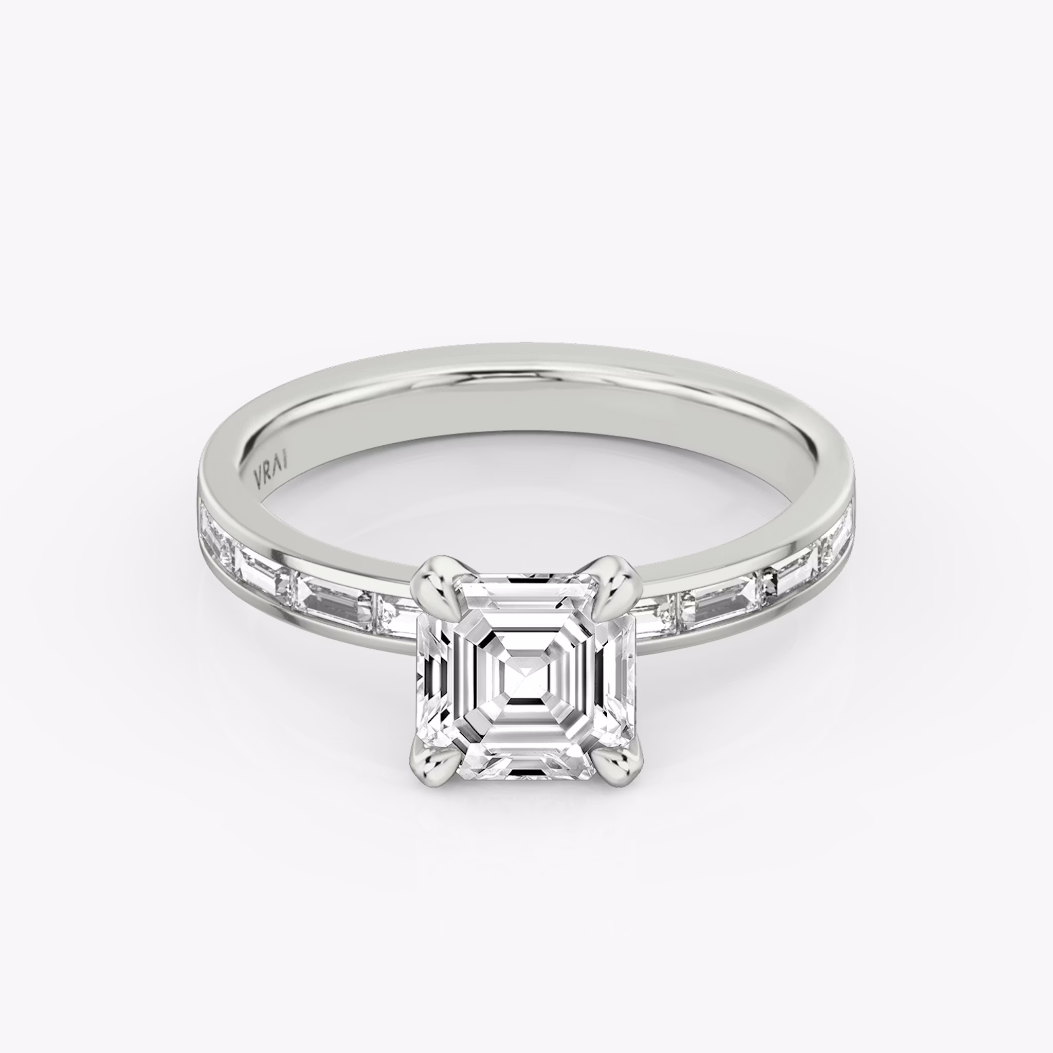 The Devotion | Asscher | Platinum | bandAccent: Pavé | bandStoneShape: Baguette | bandStoneStyle: original | diamondOrientation: vertical | caratWeight: other