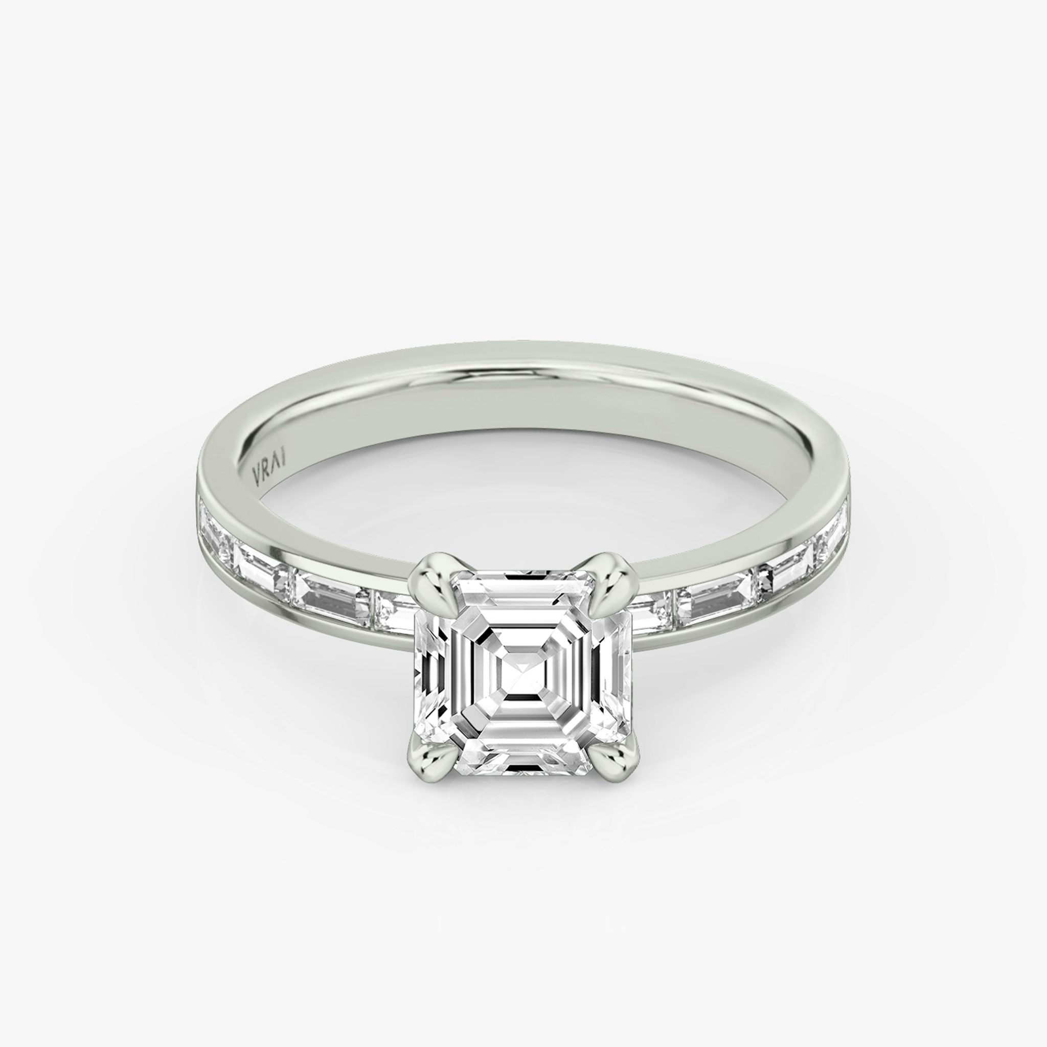 The Devotion | Asscher | Platinum | bandAccent: Pavé | bandStoneShape: Baguette | bandStoneStyle: original | diamondOrientation: vertical | caratWeight: other