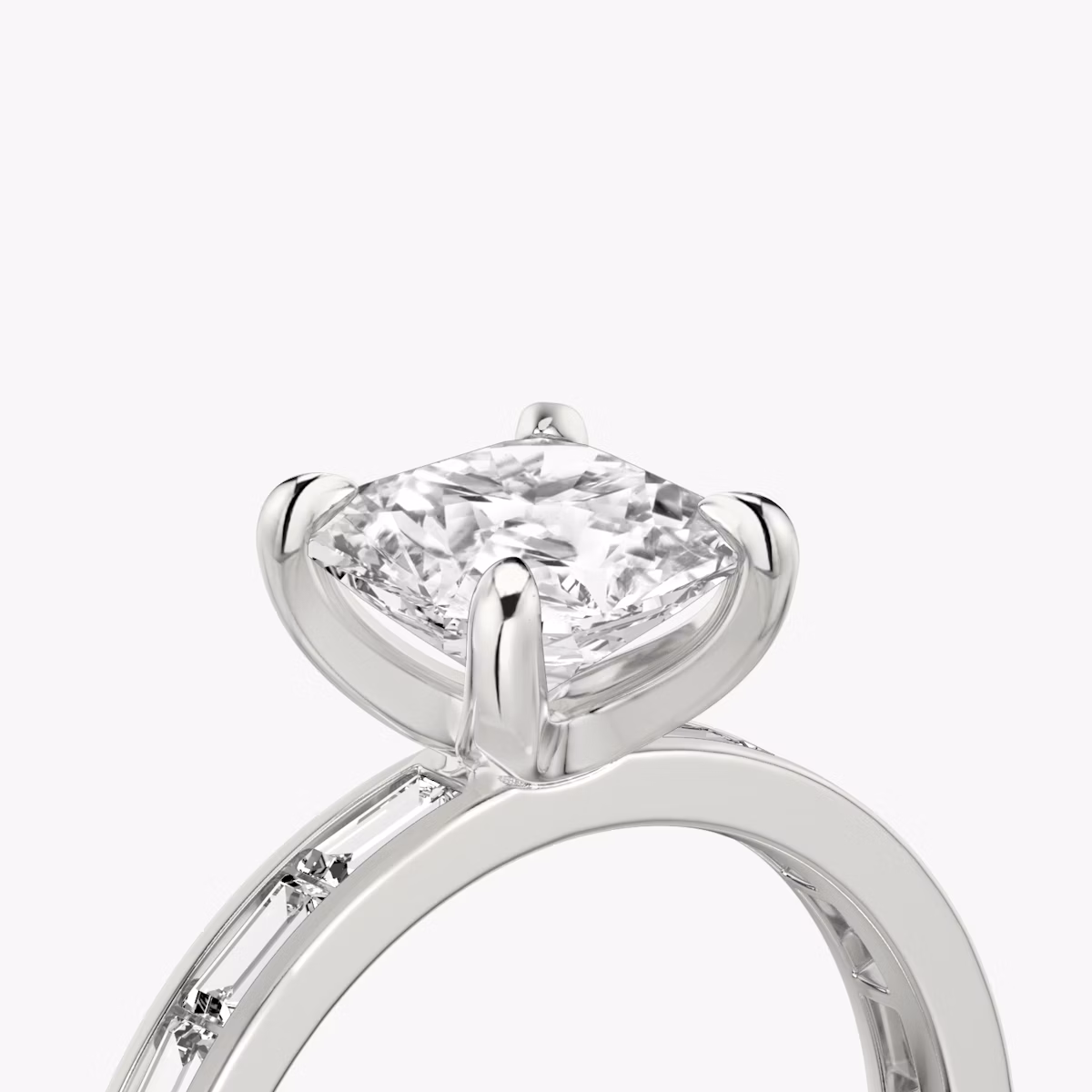 The Devotion | Asscher | Platinum | bandAccent: Pavé | bandStoneShape: Baguette | bandStoneStyle: original | diamondOrientation: vertical | caratWeight: other