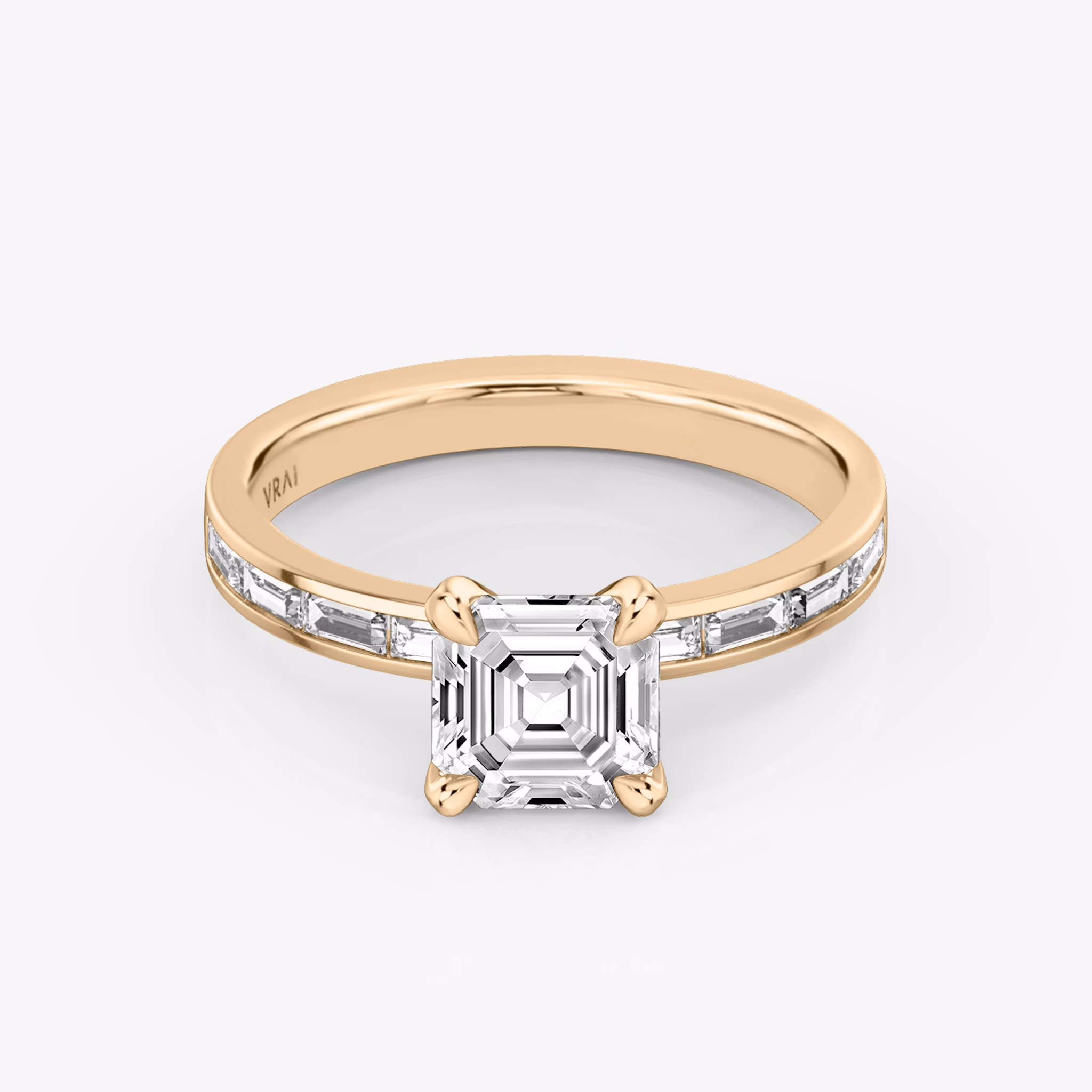 The Devotion | Asscher | 14k | Rose Gold | bandAccent: Pavé | bandStoneShape: Baguette | bandStoneStyle: original | diamondOrientation: vertical | caratWeight: other