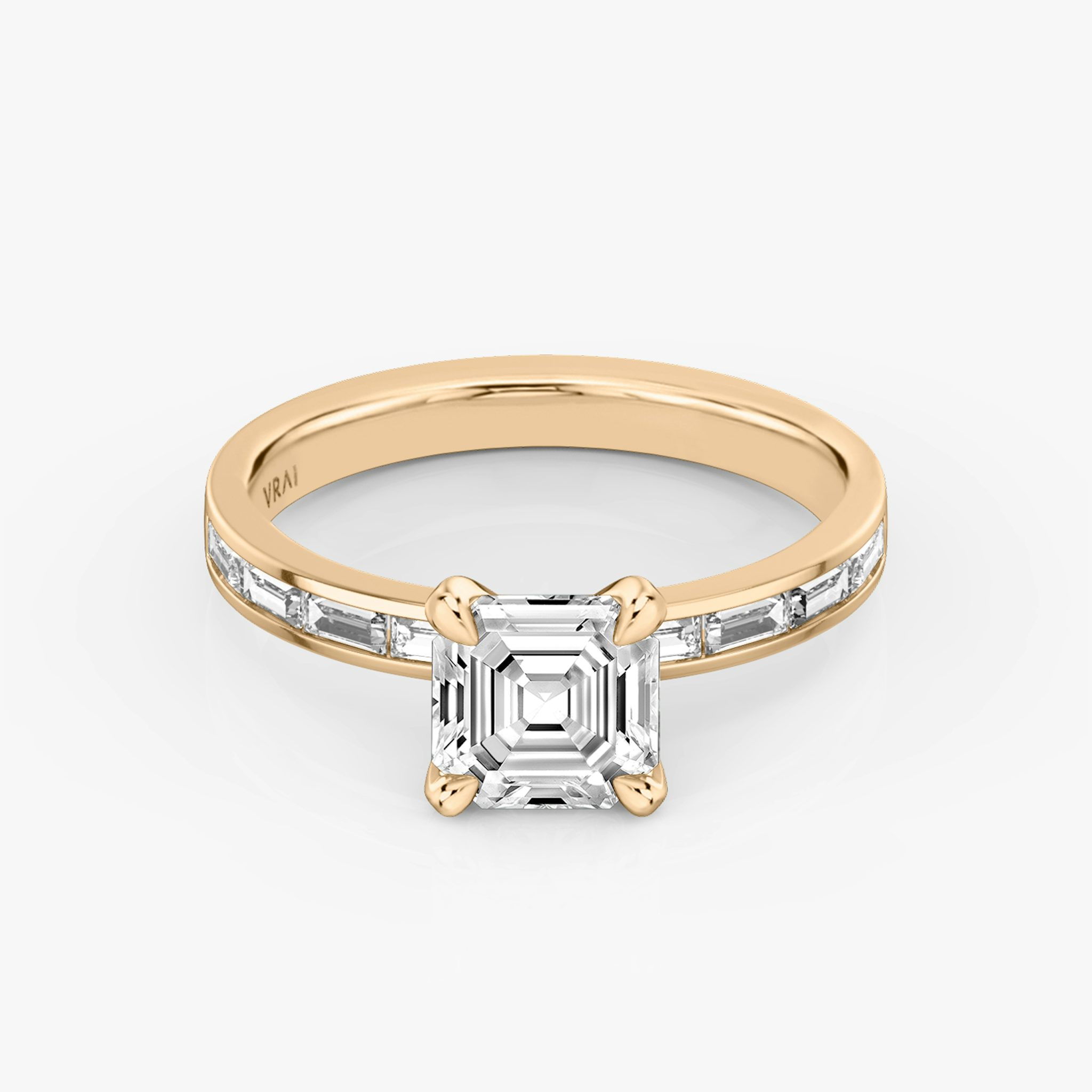 The Devotion | Asscher | 14k | Rose Gold | bandAccent: Pavé | bandStoneShape: Baguette | bandStoneStyle: original | diamondOrientation: vertical | caratWeight: other