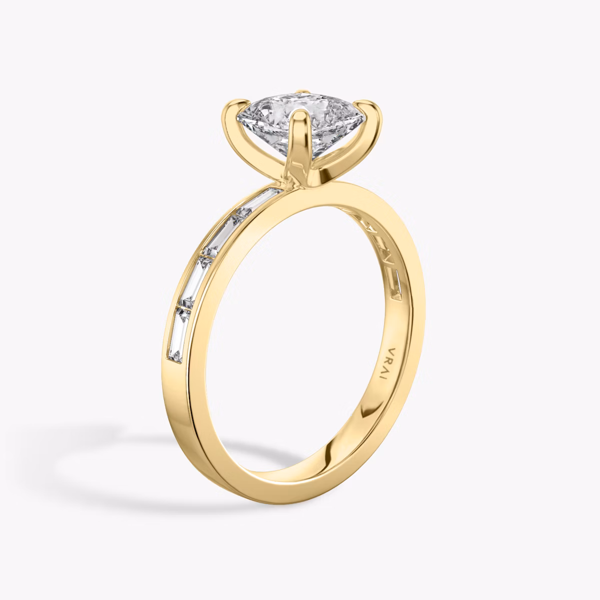 The Devotion | Asscher | 18k | Yellow Gold | bandAccent: Pavé | bandStoneShape: Baguette | bandStoneStyle: original | diamondOrientation: vertical | caratWeight: other