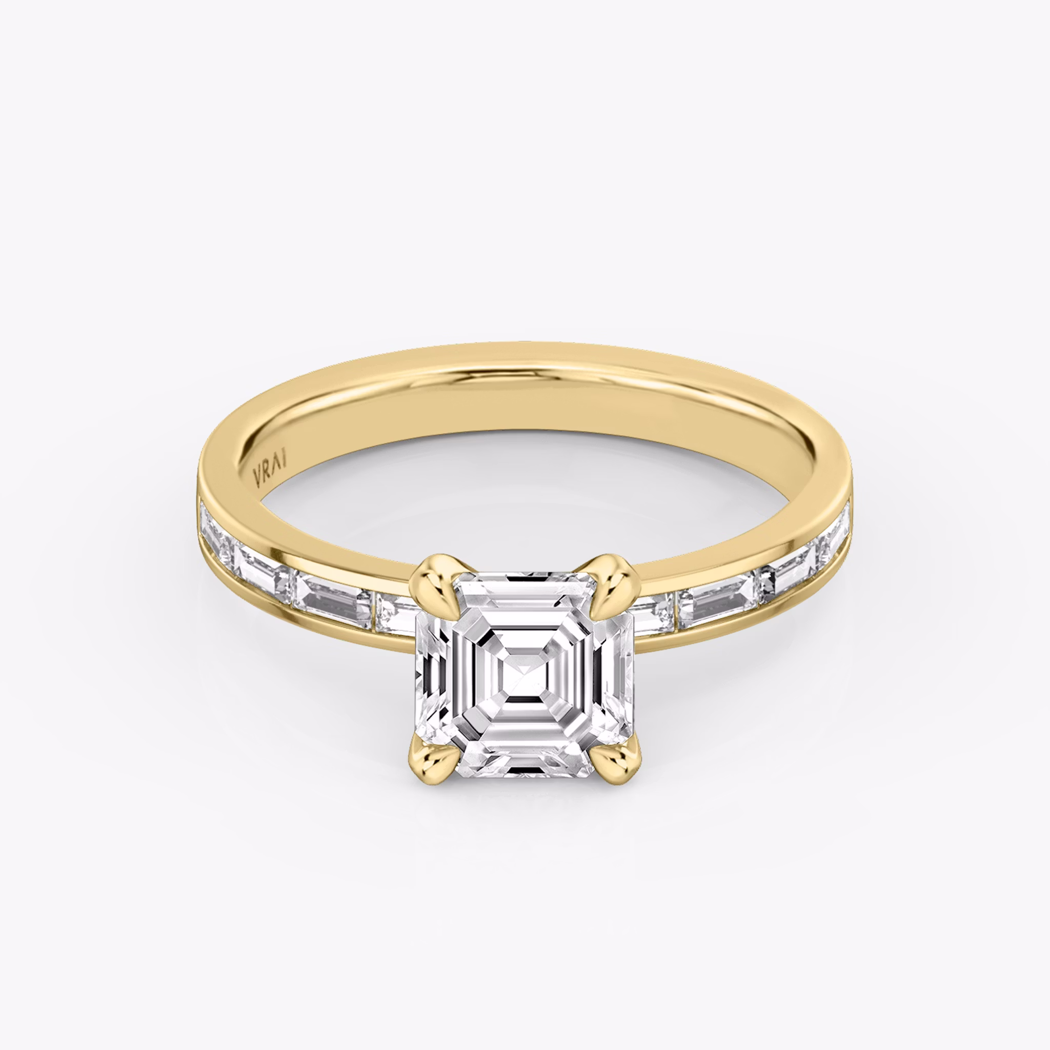The Devotion | Asscher | 18k | Yellow Gold | bandAccent: Pavé | bandStoneShape: Baguette | bandStoneStyle: original | diamondOrientation: vertical | caratWeight: other