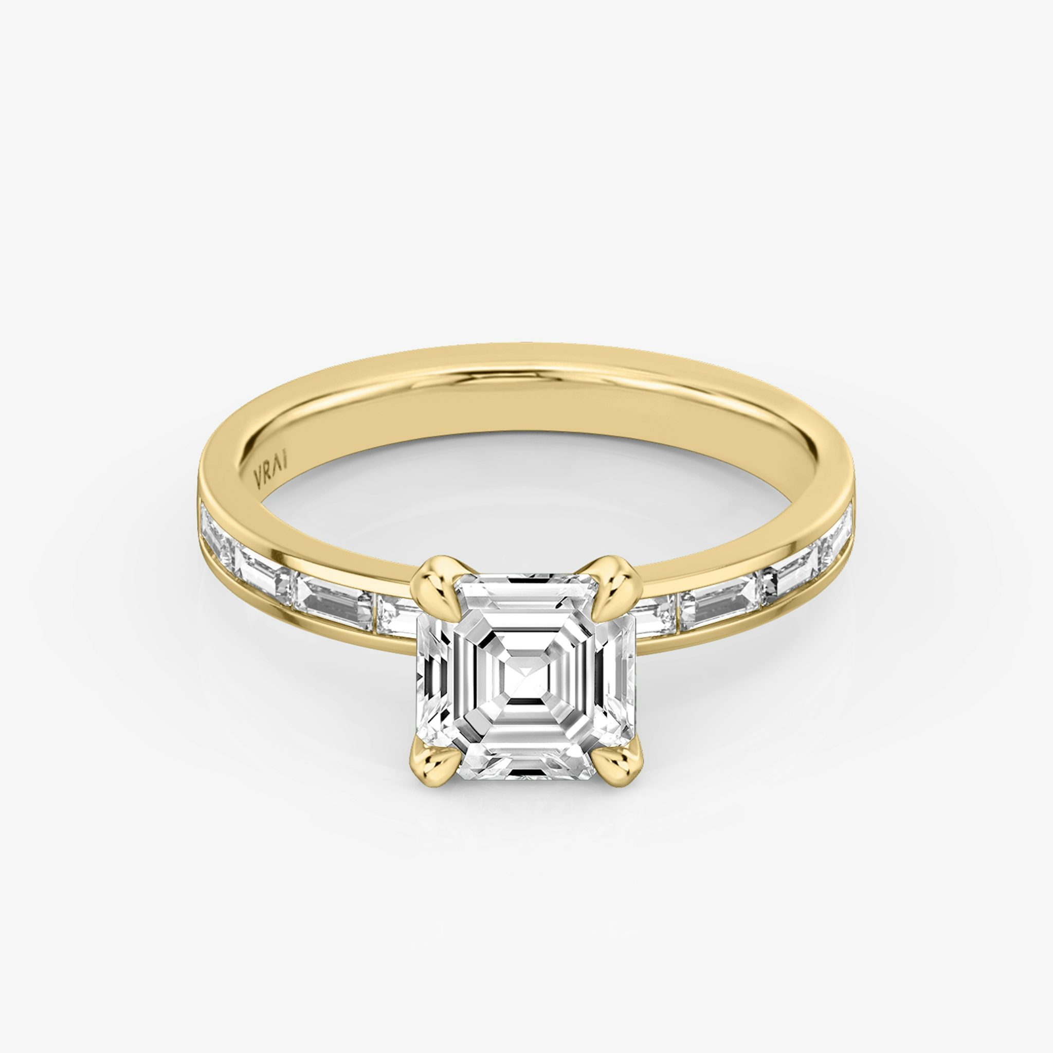 The Devotion | Asscher | 18k | Yellow Gold | bandAccent: Pavé | bandStoneShape: Baguette | bandStoneStyle: original | diamondOrientation: vertical | caratWeight: other
