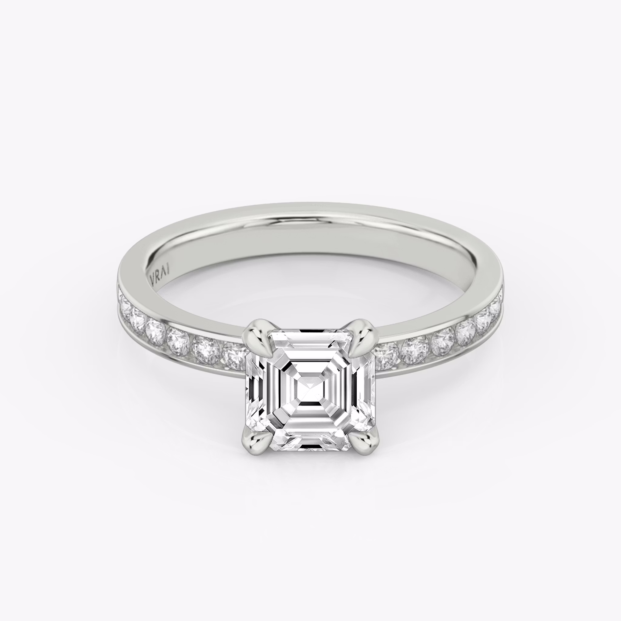 The Devotion | Asscher | 18k | White Gold | bandAccent: Pavé | bandStoneShape: Round Brilliant | bandStoneStyle: large | diamondOrientation: vertical | caratWeight: other