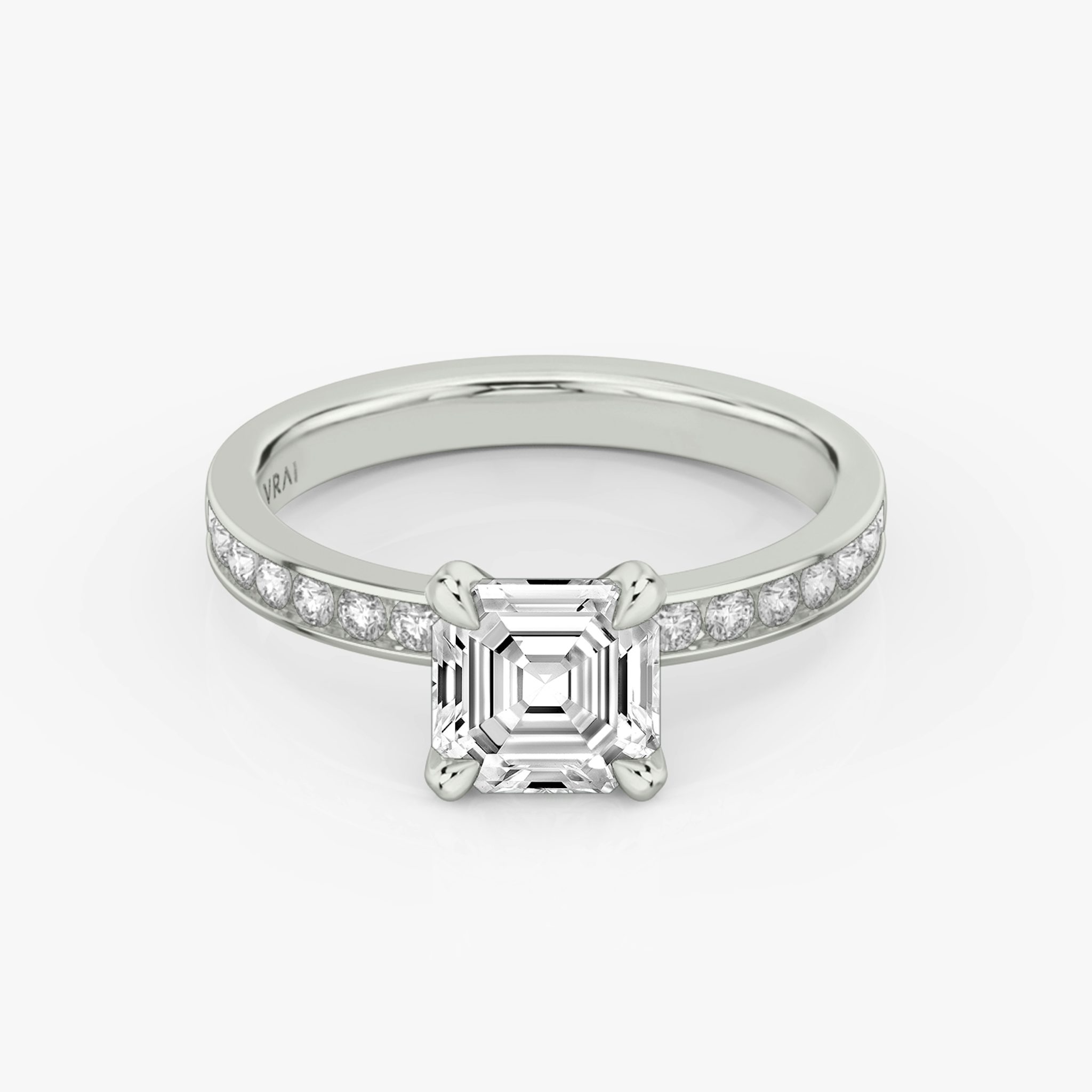 The Devotion | Asscher | 18k | White Gold | bandAccent: Pavé | bandStoneShape: Round Brilliant | bandStoneStyle: large | diamondOrientation: vertical | caratWeight: other