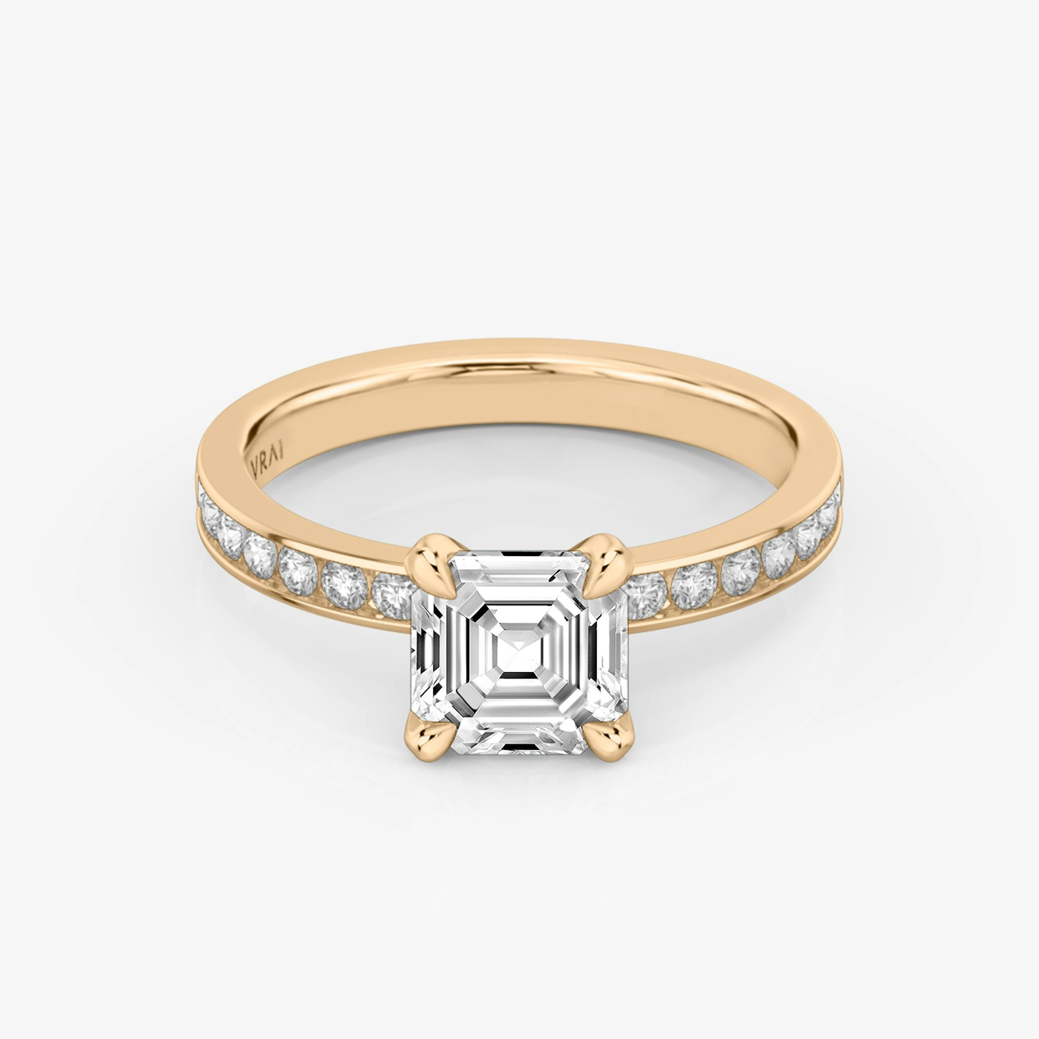 The Devotion | Asscher | 14k | Rose Gold | bandAccent: Pavé | bandStoneShape: Round Brilliant | bandStoneStyle: large | diamondOrientation: vertical | caratWeight: other