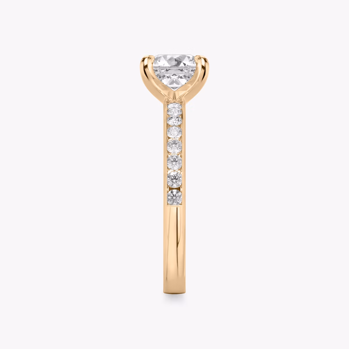 The Devotion | Asscher | 14k | Rose Gold | bandAccent: Pavé | bandStoneShape: Round Brilliant | bandStoneStyle: large | diamondOrientation: vertical | caratWeight: other