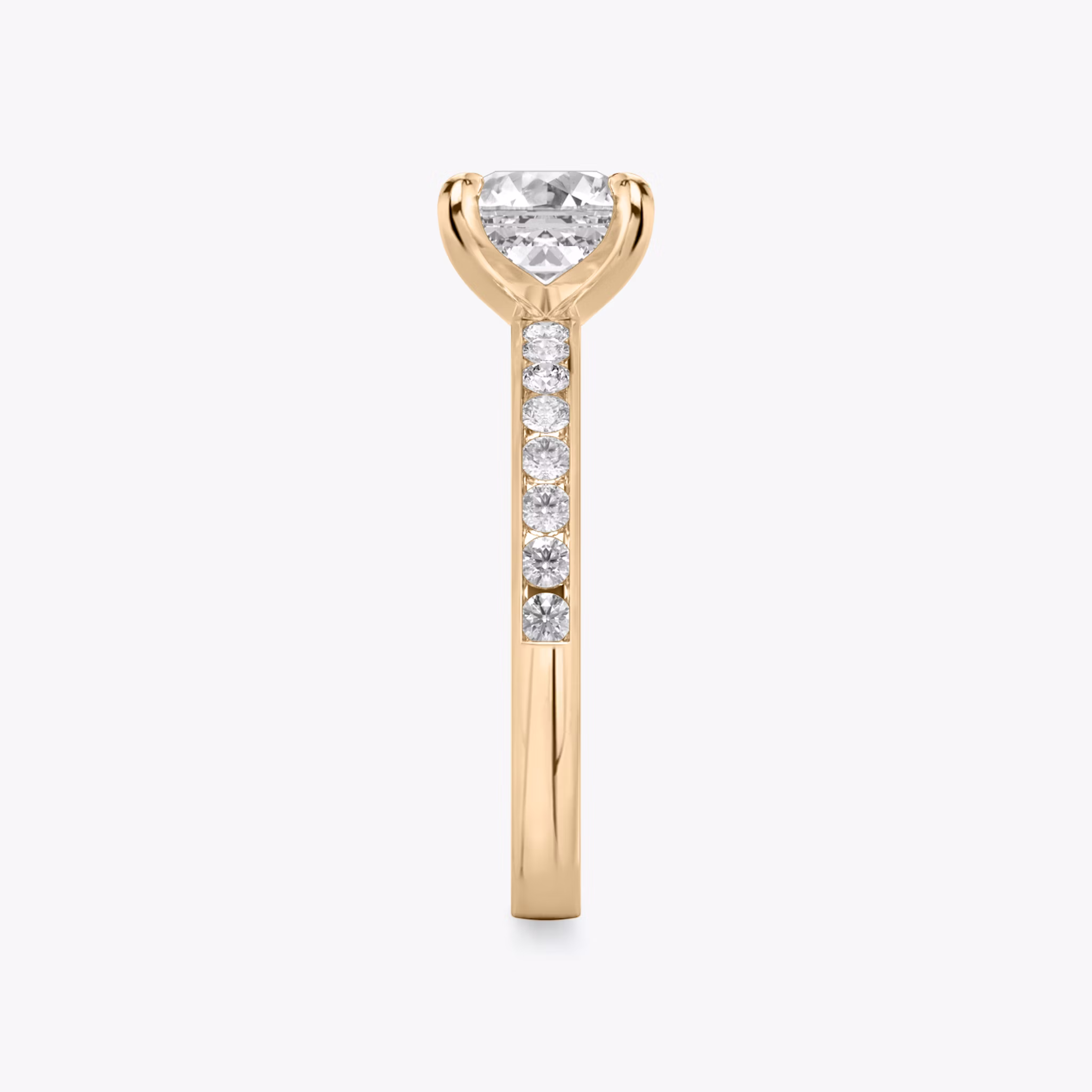 The Devotion | Asscher | 14k | Rose Gold | bandAccent: Pavé | bandStoneShape: Round Brilliant | bandStoneStyle: large | diamondOrientation: vertical | caratWeight: other