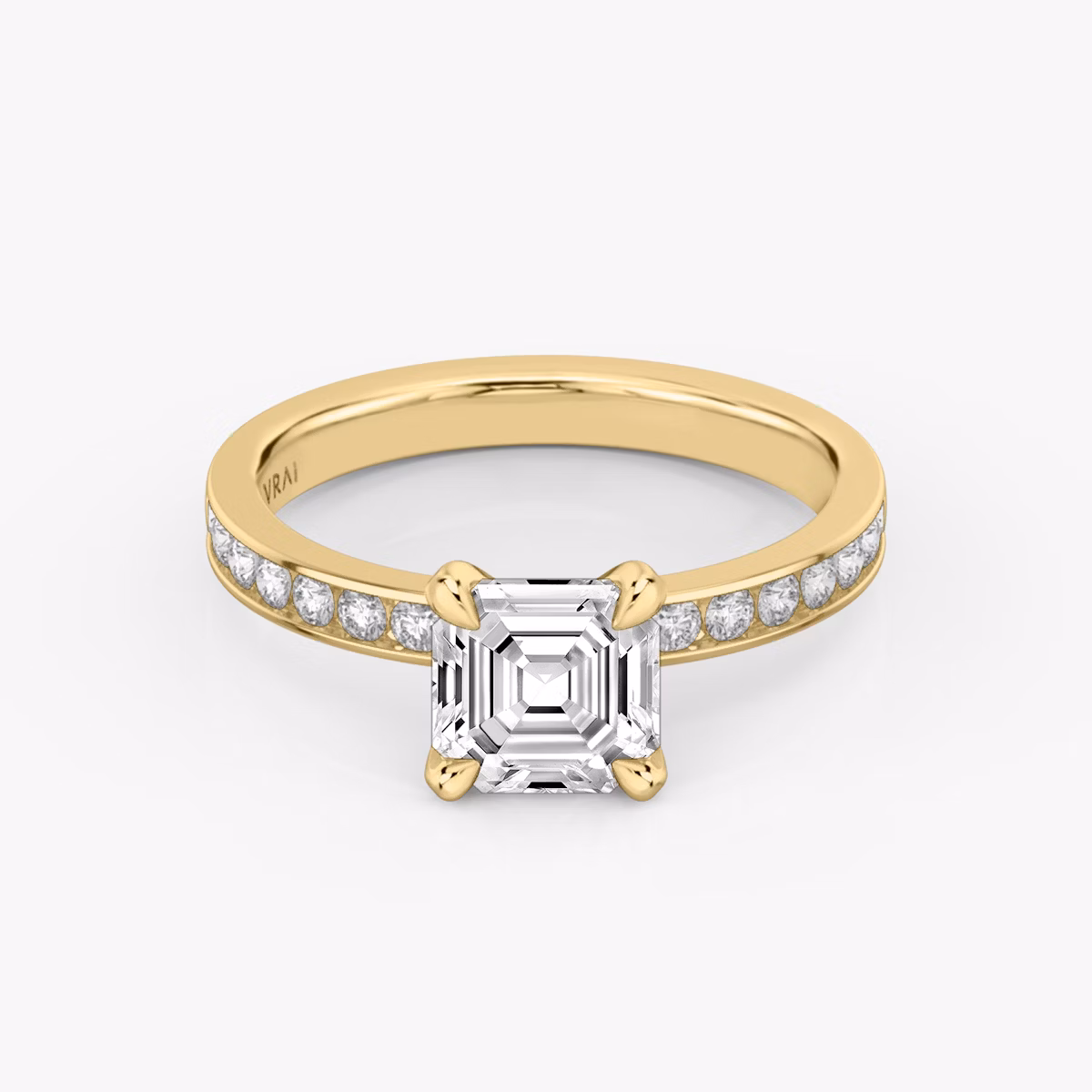 The Devotion | Asscher | 18k | Yellow Gold | bandAccent: Pavé | bandStoneShape: Round Brilliant | bandStoneStyle: large | diamondOrientation: vertical | caratWeight: other