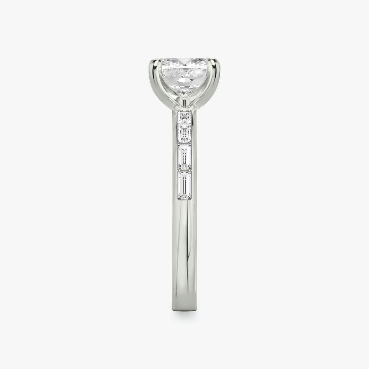 The Devotion | Cushion | Platinum | bandAccent: Pavé | bandStoneShape: Baguette | bandStoneStyle: original | diamondOrientation: vertical | caratWeight: other