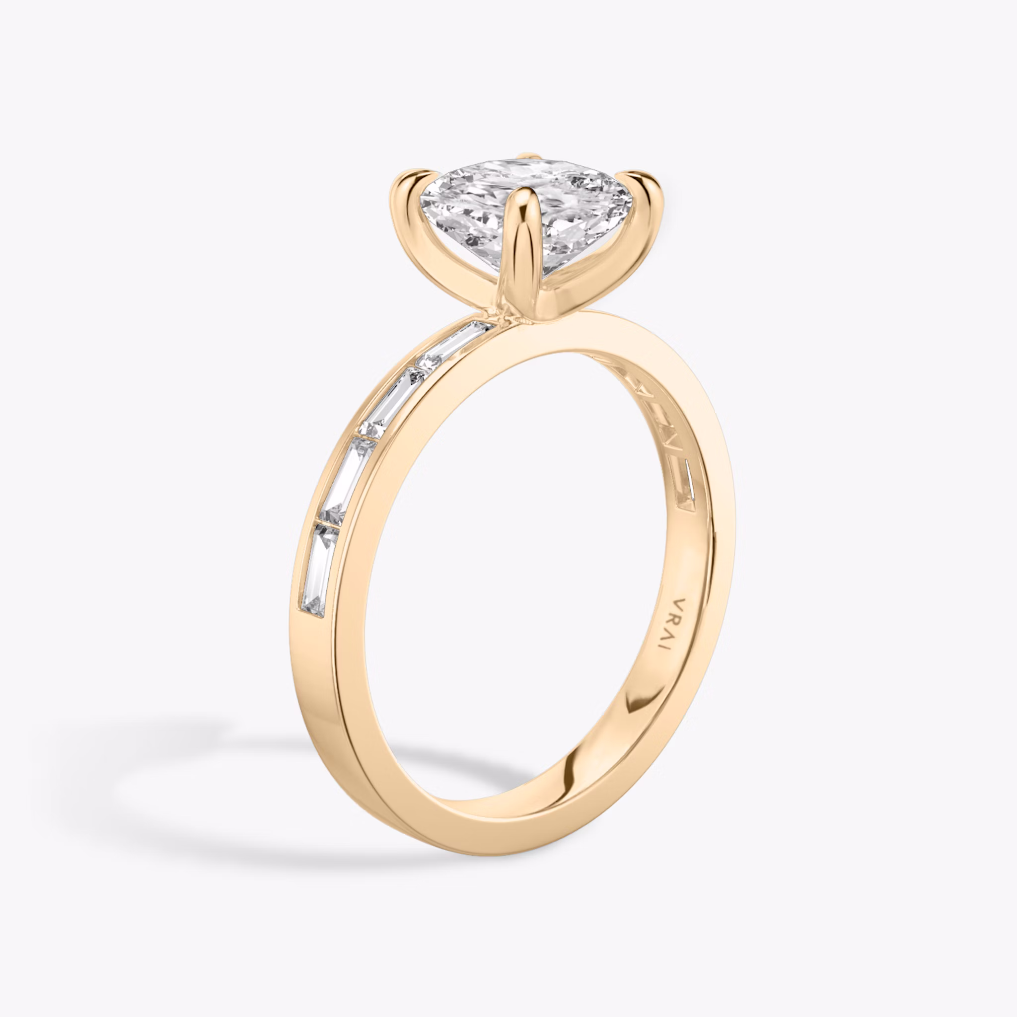 The Devotion | Cushion | 14k | Rose Gold | bandAccent: Pavé | bandStoneShape: Baguette | bandStoneStyle: original | diamondOrientation: vertical | caratWeight: other