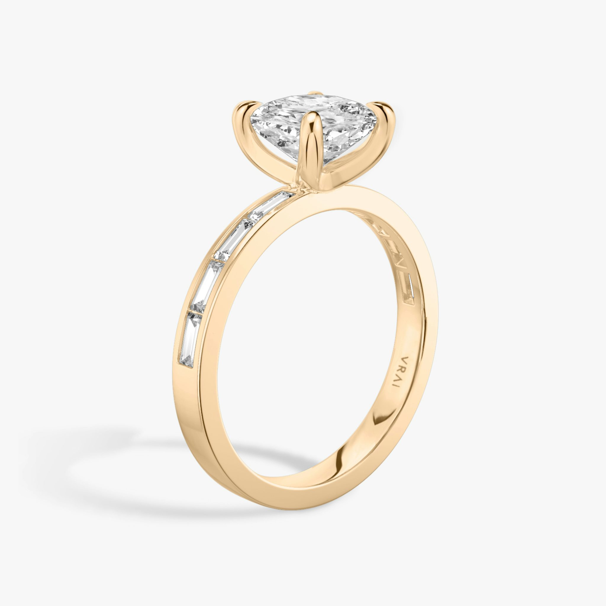 The Devotion | Cushion | 14k | Rose Gold | bandAccent: Pavé | bandStoneShape: Baguette | bandStoneStyle: original | diamondOrientation: vertical | caratWeight: other