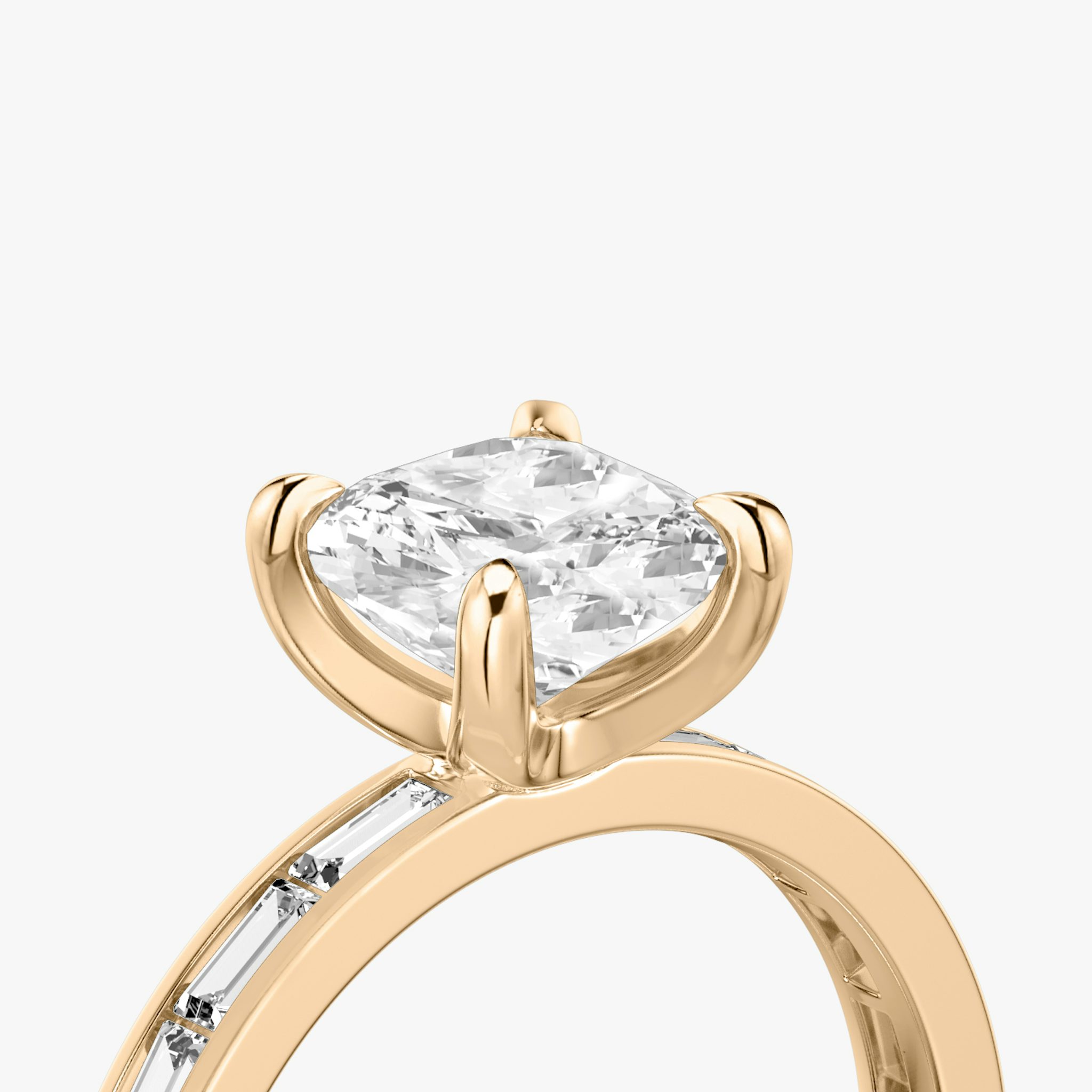 The Devotion | Cushion | 14k | Rose Gold | bandAccent: Pavé | bandStoneShape: Baguette | bandStoneStyle: original | diamondOrientation: vertical | caratWeight: other