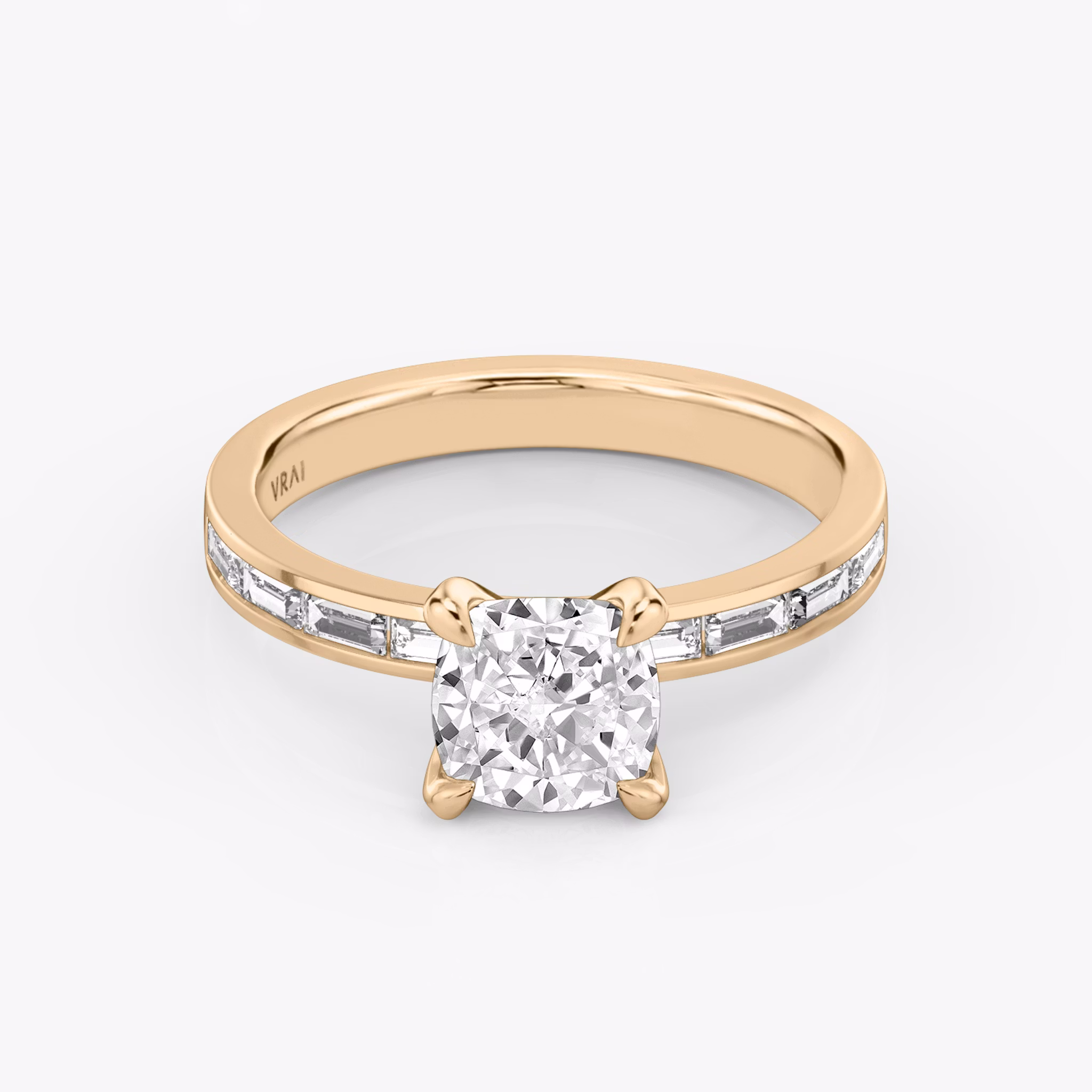 The Devotion Cushion Rose Gold Engagement Ring laying flat.