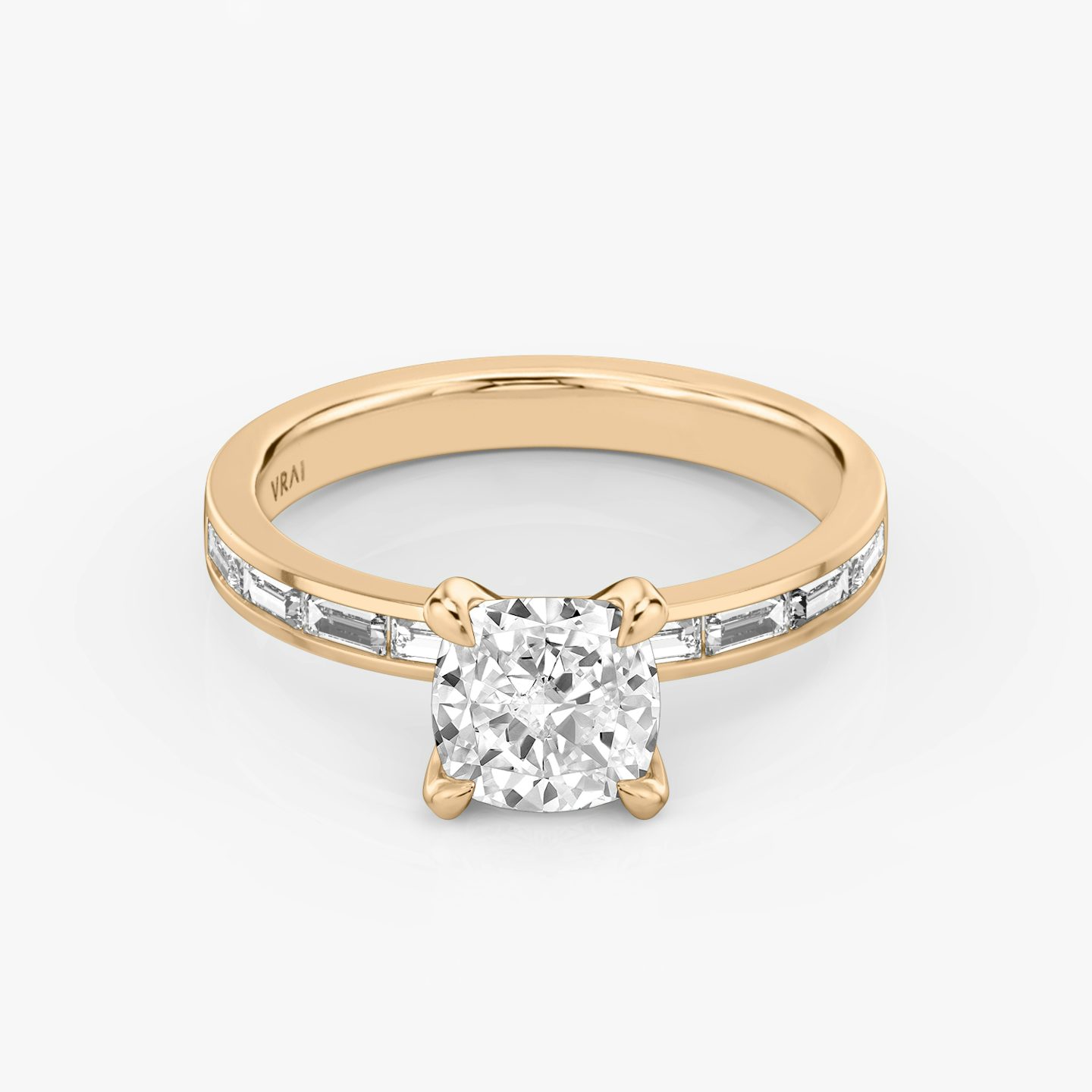 The Devotion | Cushion | 14k | Rose Gold | bandAccent: Pavé | bandStoneShape: Baguette | bandStoneStyle: original | diamondOrientation: vertical | caratWeight: other