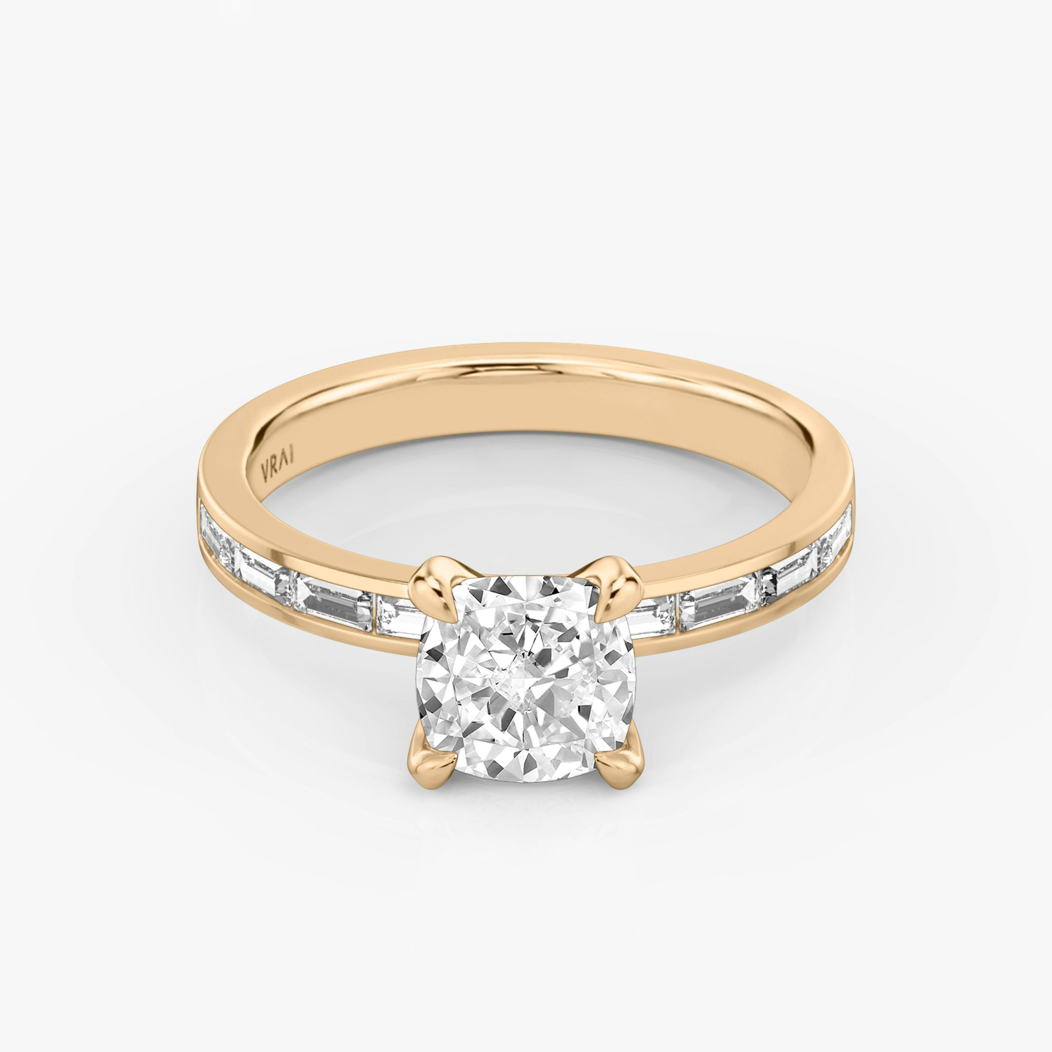 The Devotion Cushion Rose Gold Engagement Ring laying flat.