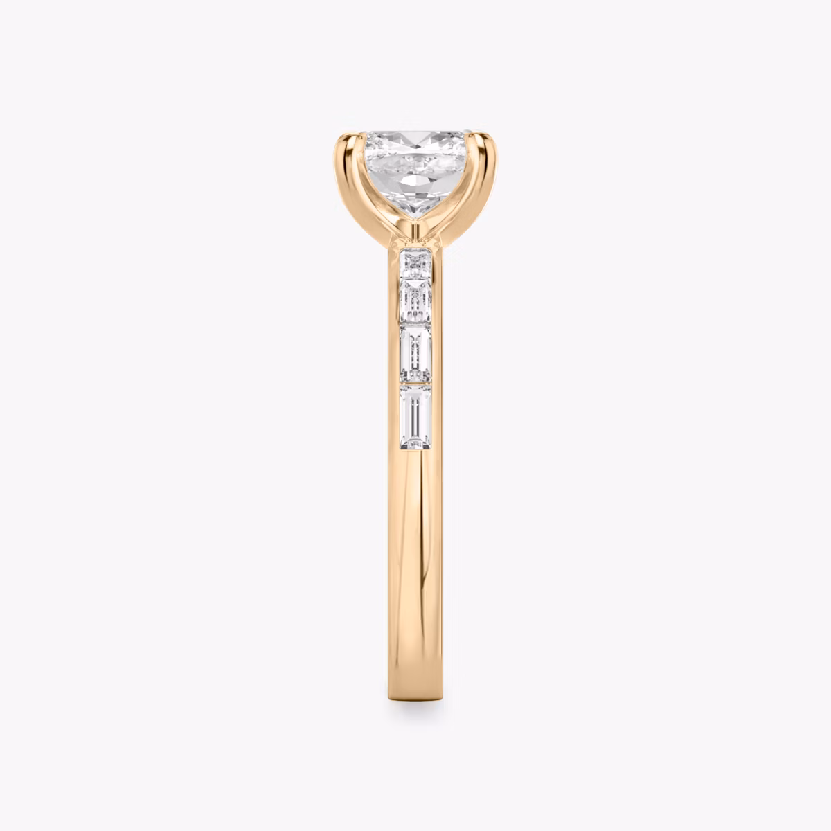 The Devotion | Cushion | 14k | Rose Gold | bandAccent: Pavé | bandStoneShape: Baguette | bandStoneStyle: original | diamondOrientation: vertical | caratWeight: other