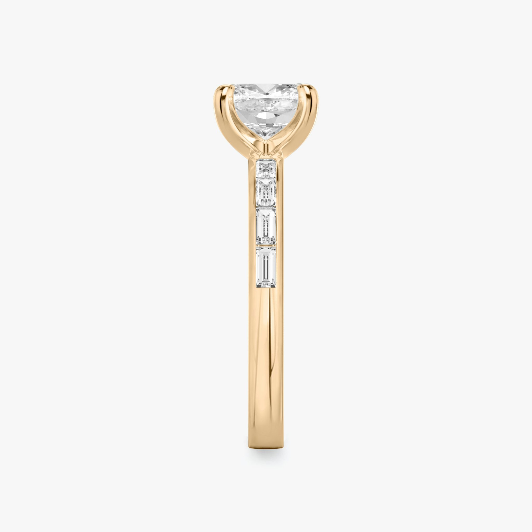 The Devotion | Cushion | 14k | Rose Gold | bandAccent: Pavé | bandStoneShape: Baguette | bandStoneStyle: original | diamondOrientation: vertical | caratWeight: other