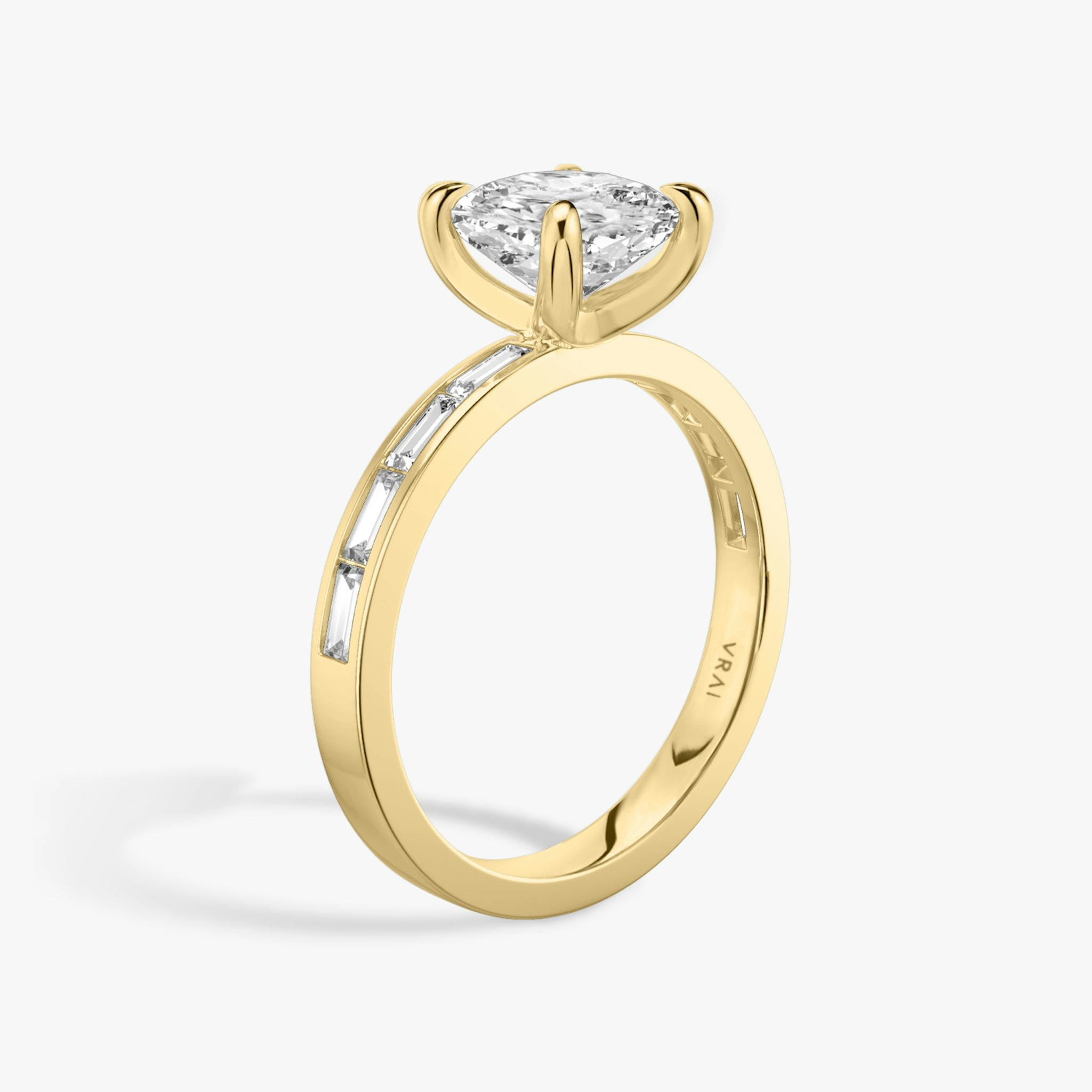 The Devotion | Cushion | 18k | Yellow Gold | bandAccent: Pavé | bandStoneShape: Baguette | bandStoneStyle: original | diamondOrientation: vertical | caratWeight: other