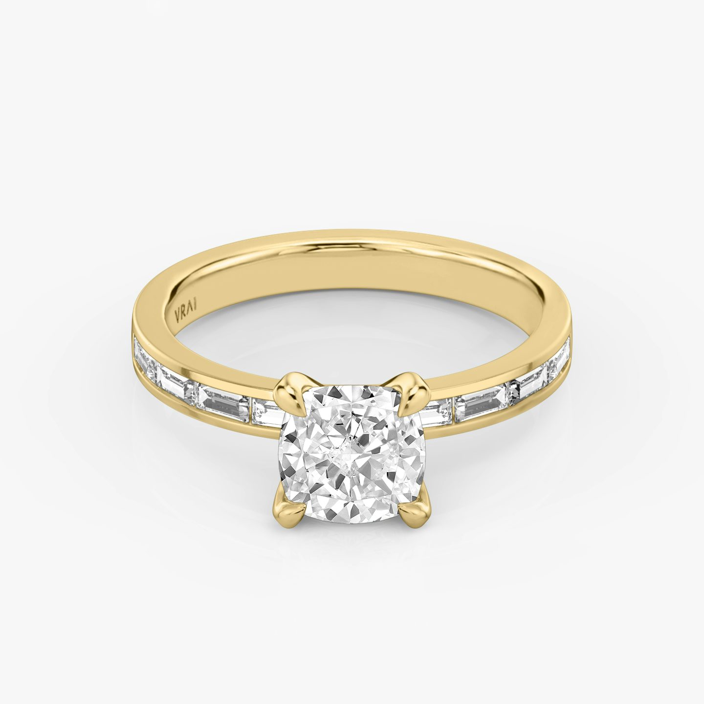 The Devotion | Cushion | 18k | Yellow Gold | bandAccent: Pavé | bandStoneShape: Baguette | bandStoneStyle: original | diamondOrientation: vertical | caratWeight: other