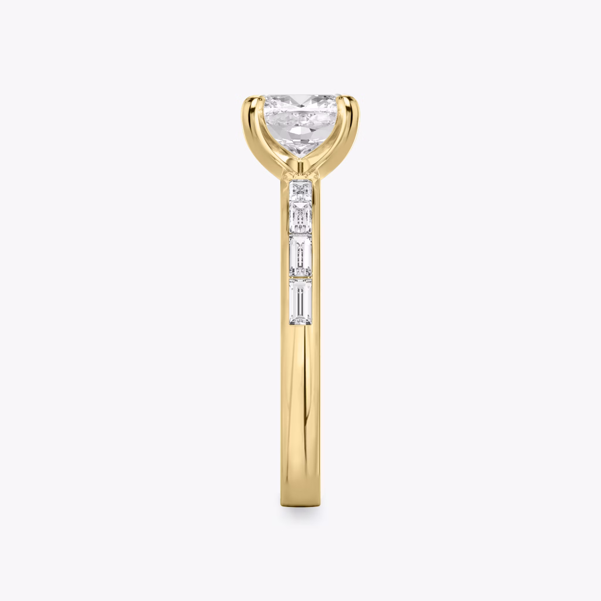The Devotion | Cushion | 18k | Yellow Gold | bandAccent: Pavé | bandStoneShape: Baguette | bandStoneStyle: original | diamondOrientation: vertical | caratWeight: other
