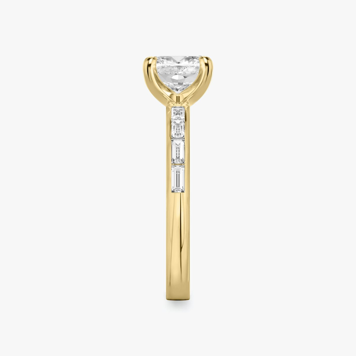 The Devotion | Cushion | 18k | Yellow Gold | bandAccent: Pavé | bandStoneShape: Baguette | bandStoneStyle: original | diamondOrientation: vertical | caratWeight: other
