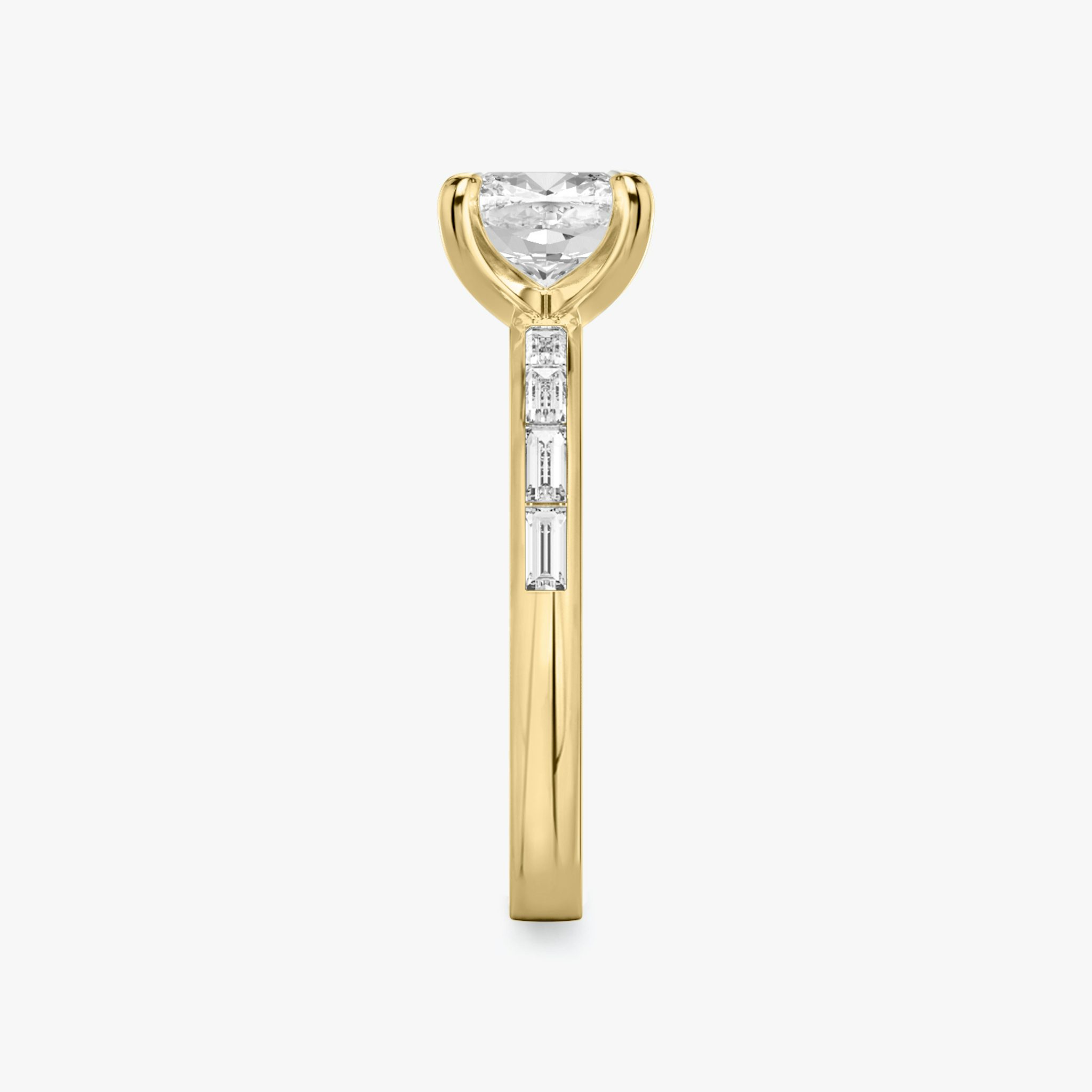 The Devotion | Cushion | 18k | Yellow Gold | bandAccent: Pavé | bandStoneShape: Baguette | bandStoneStyle: original | diamondOrientation: vertical | caratWeight: other
