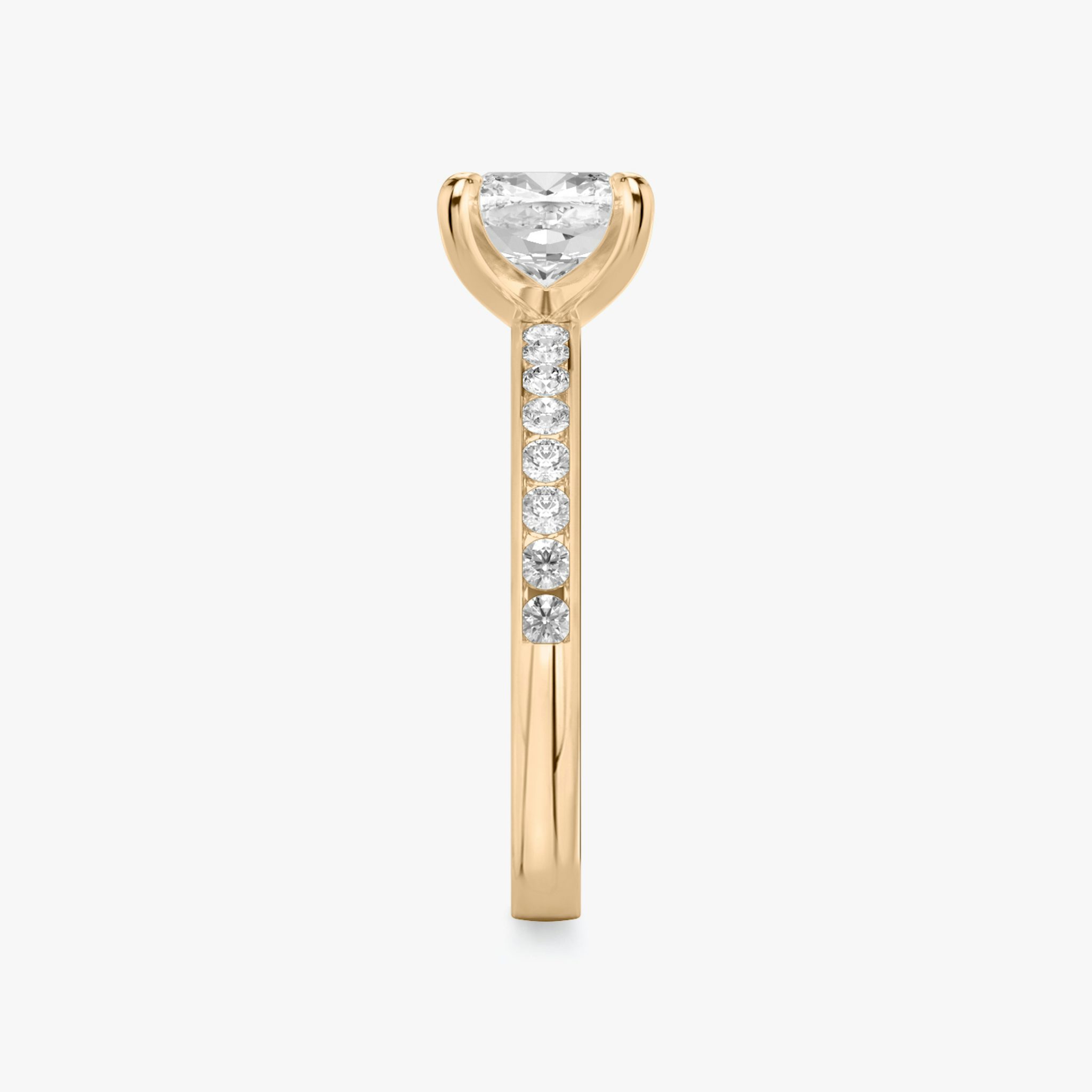 The Devotion | Cushion | 14k | Rose Gold | bandAccent: Pavé | bandStoneShape: Round Brilliant | bandStoneStyle: large | diamondOrientation: vertical | caratWeight: other