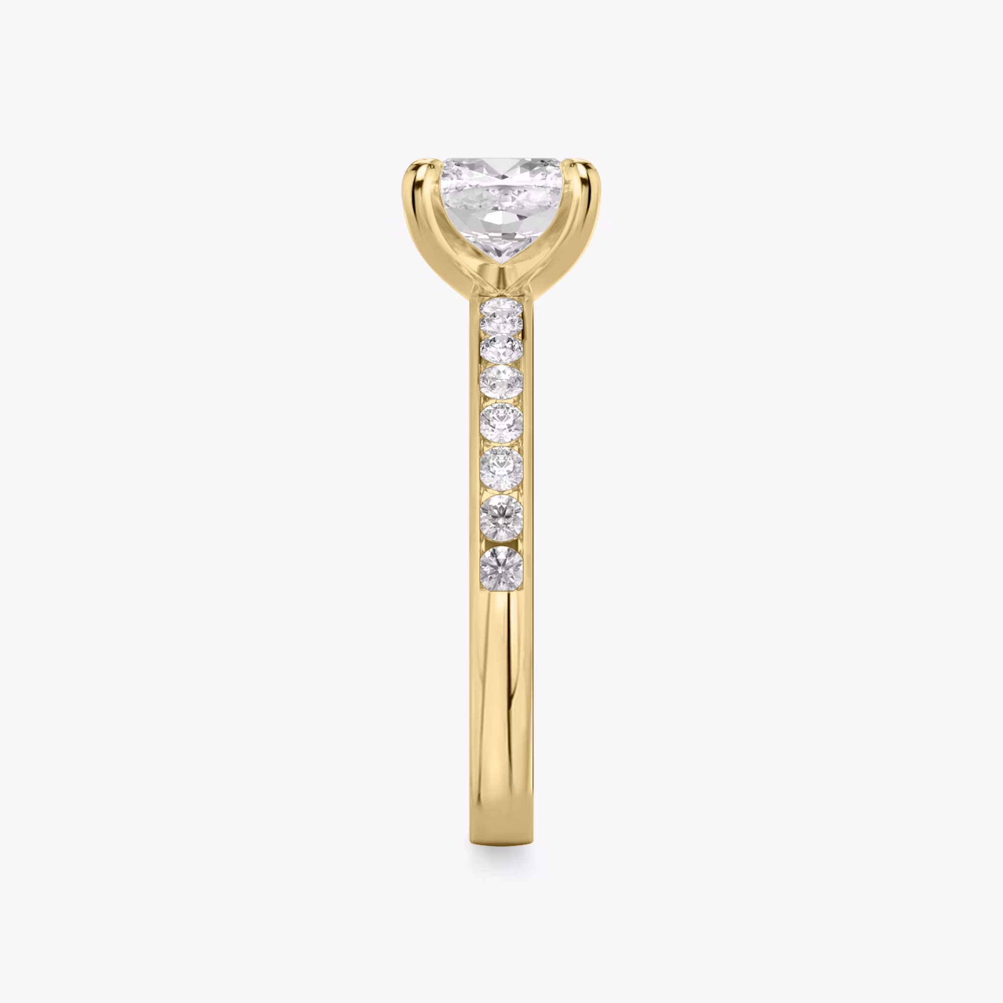 The Devotion | Cushion | 18k | Yellow Gold | bandAccent: Pavé | bandStoneShape: Round Brilliant | bandStoneStyle: large | diamondOrientation: vertical | caratWeight: other