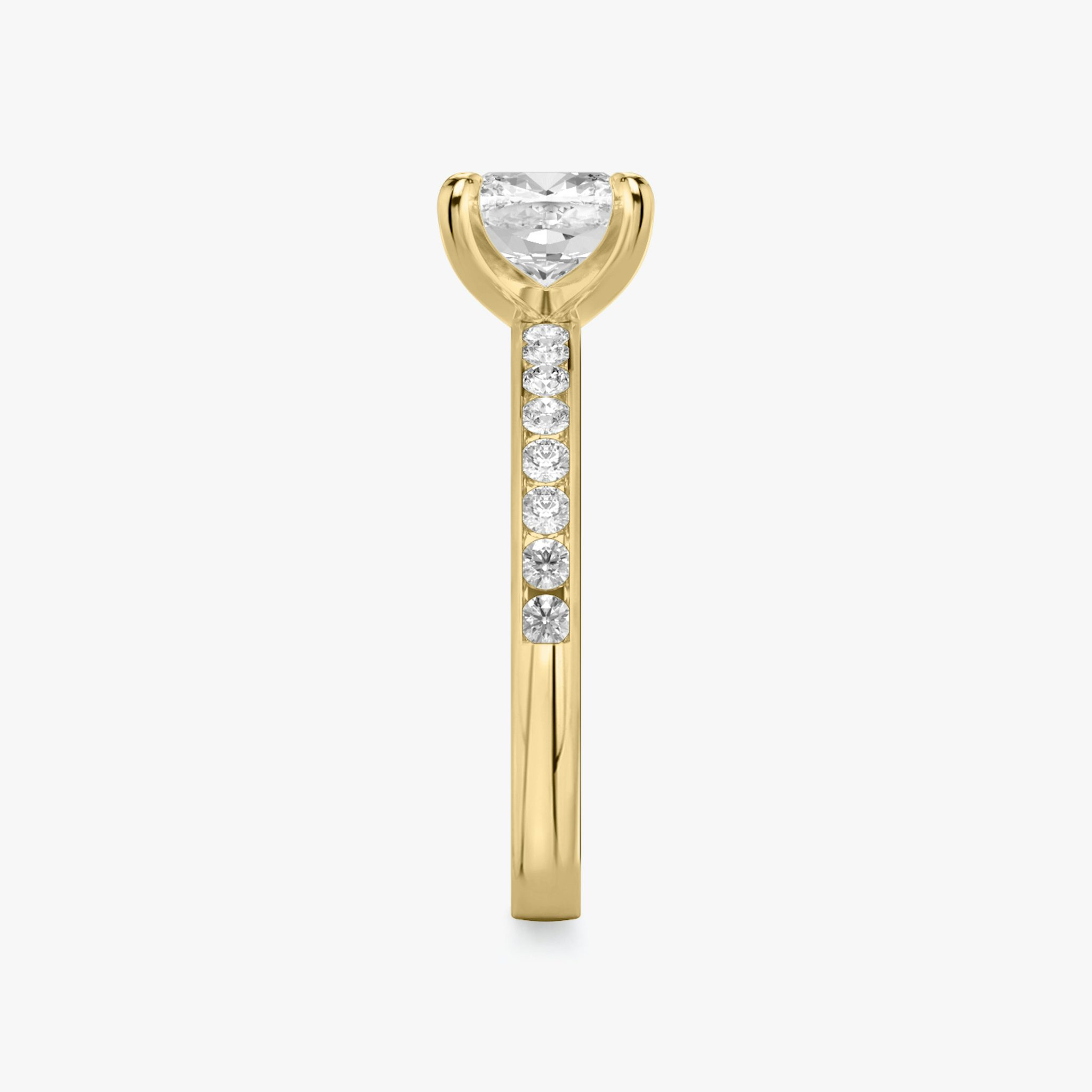 The Devotion | Cushion | 18k | Yellow Gold | bandAccent: Pavé | bandStoneShape: Round Brilliant | bandStoneStyle: large | diamondOrientation: vertical | caratWeight: other