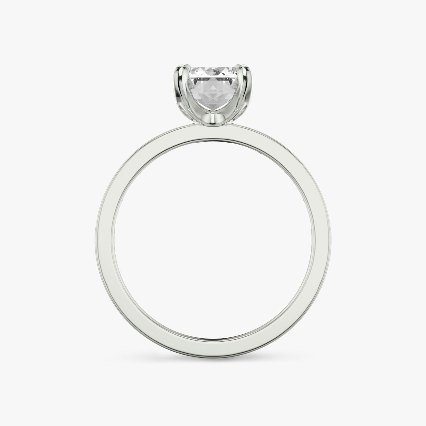 The Devotion | Emerald | Platinum | bandAccent: Pavé | bandStoneShape: Baguette | bandStoneStyle: original | diamondOrientation: vertical | caratWeight: other