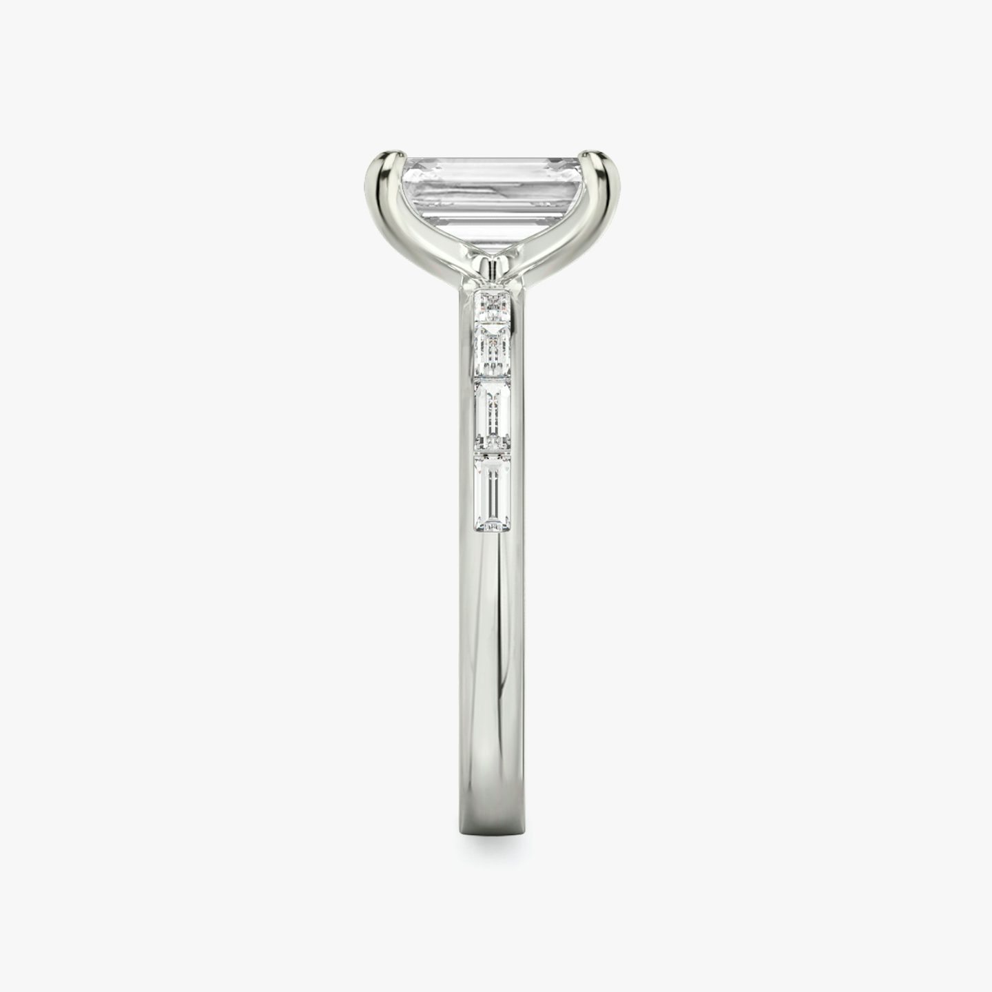 The Devotion | Emerald | Platinum | bandAccent: Pavé | bandStoneShape: Baguette | bandStoneStyle: original | diamondOrientation: vertical | caratWeight: other