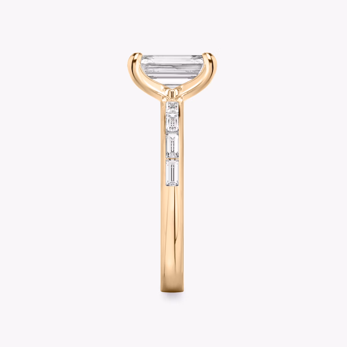 The Devotion | Emerald | 14k | Rose Gold | bandAccent: Pavé | bandStoneShape: Baguette | bandStoneStyle: original | diamondOrientation: vertical | caratWeight: other